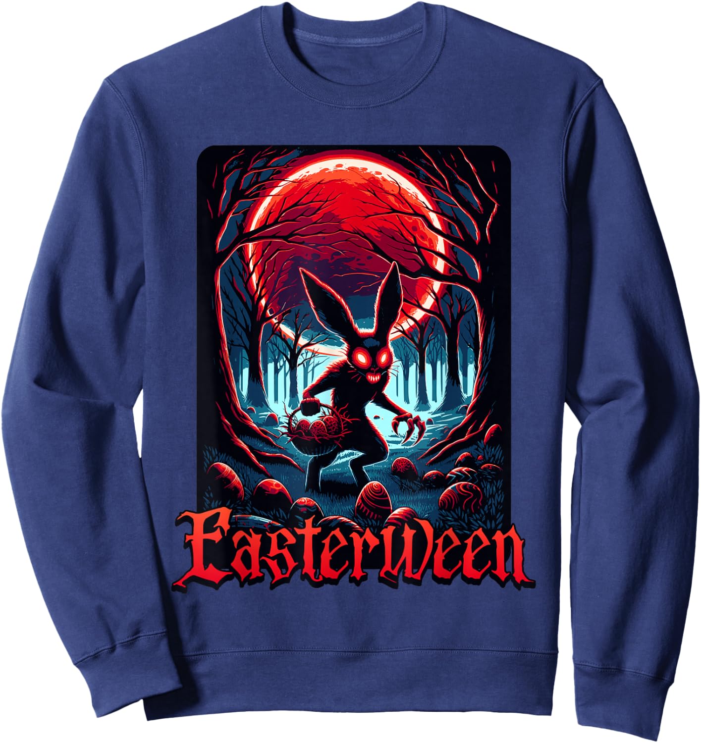 Scary Haunted Easterween Bloody Bunny Easter Rabbit Lover Sweatshirt - Sweatshirt | Navy