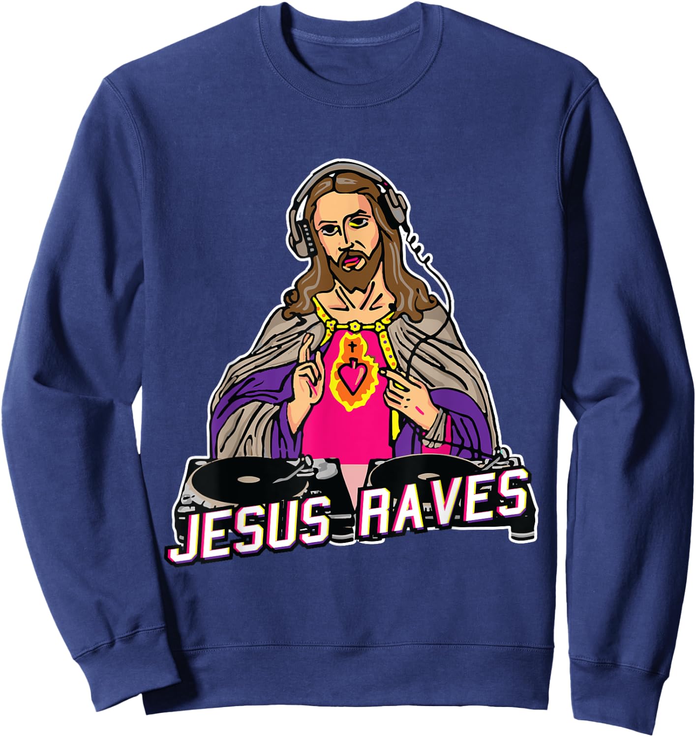 Jesus Raves Christmas EDM Music X-Mas Party Christian DJ Sweatshirt - Sweatshirt | Navy