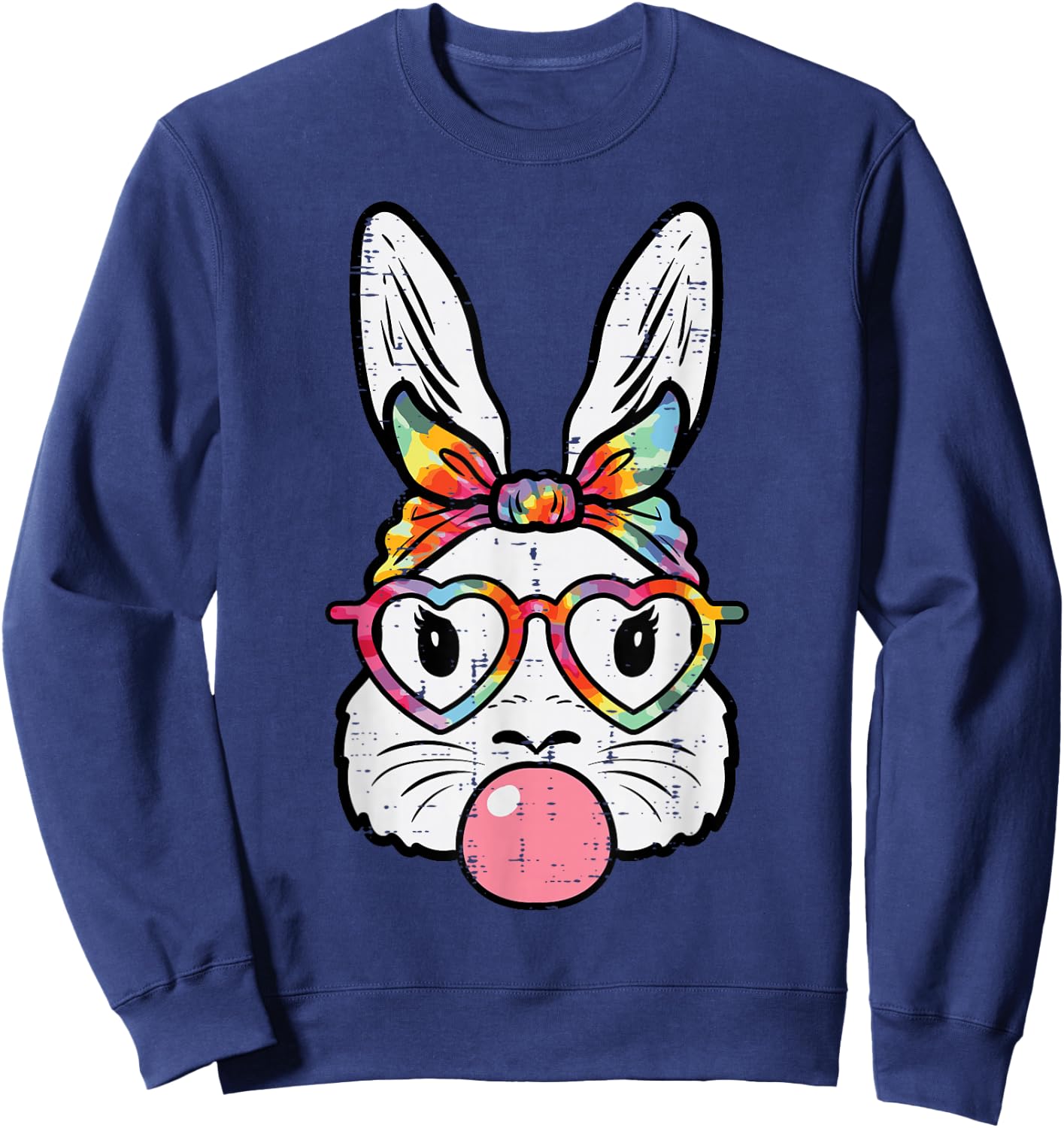 Easter Bunny Face Bubblegum Glasses Rabbit Women Girls Kids Sweatshirt - Sweatshirt | Navy