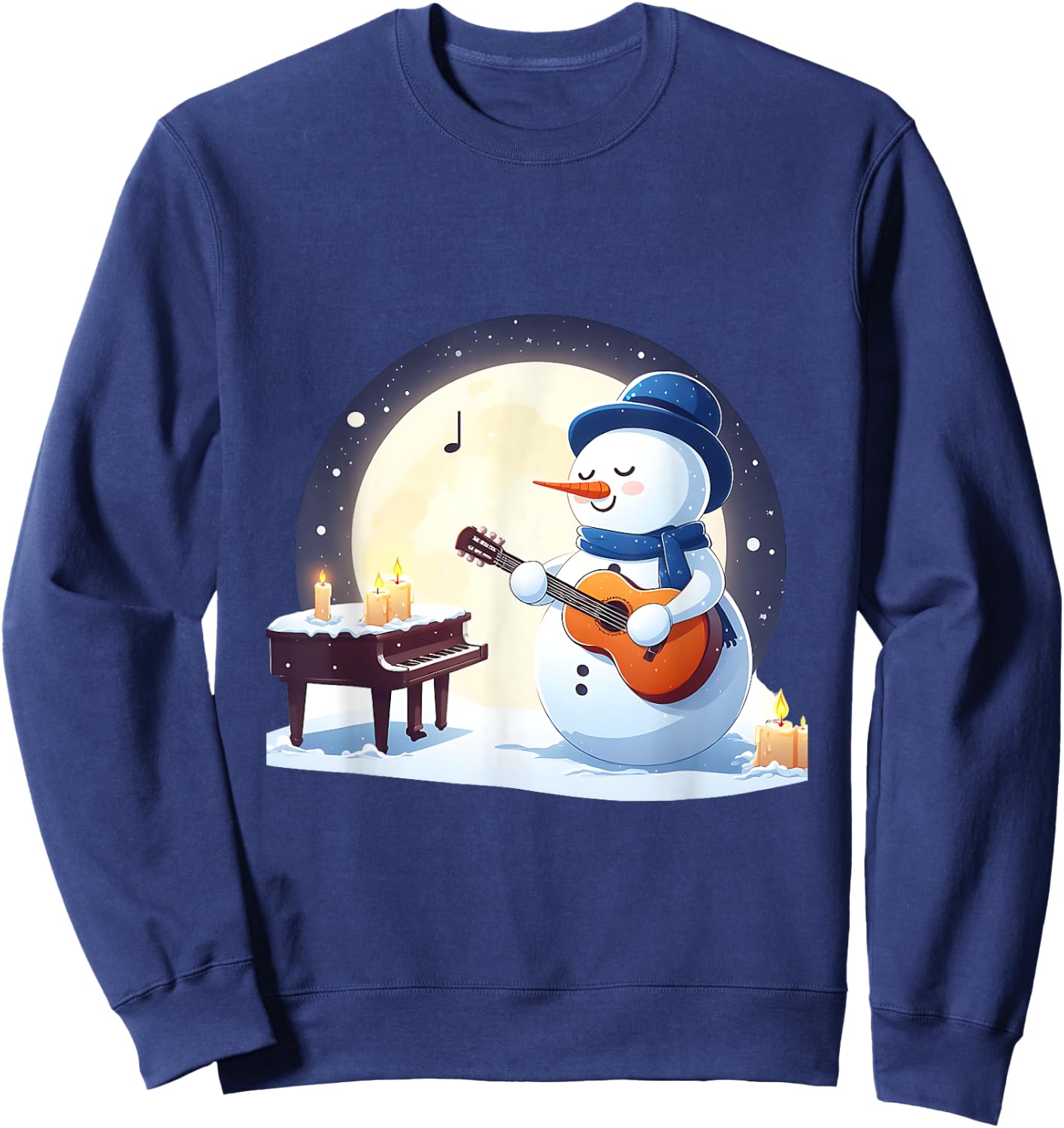 Snowman Playing Guitar Under the Moonlight Sweatshirt - Sweatshirt | Navy