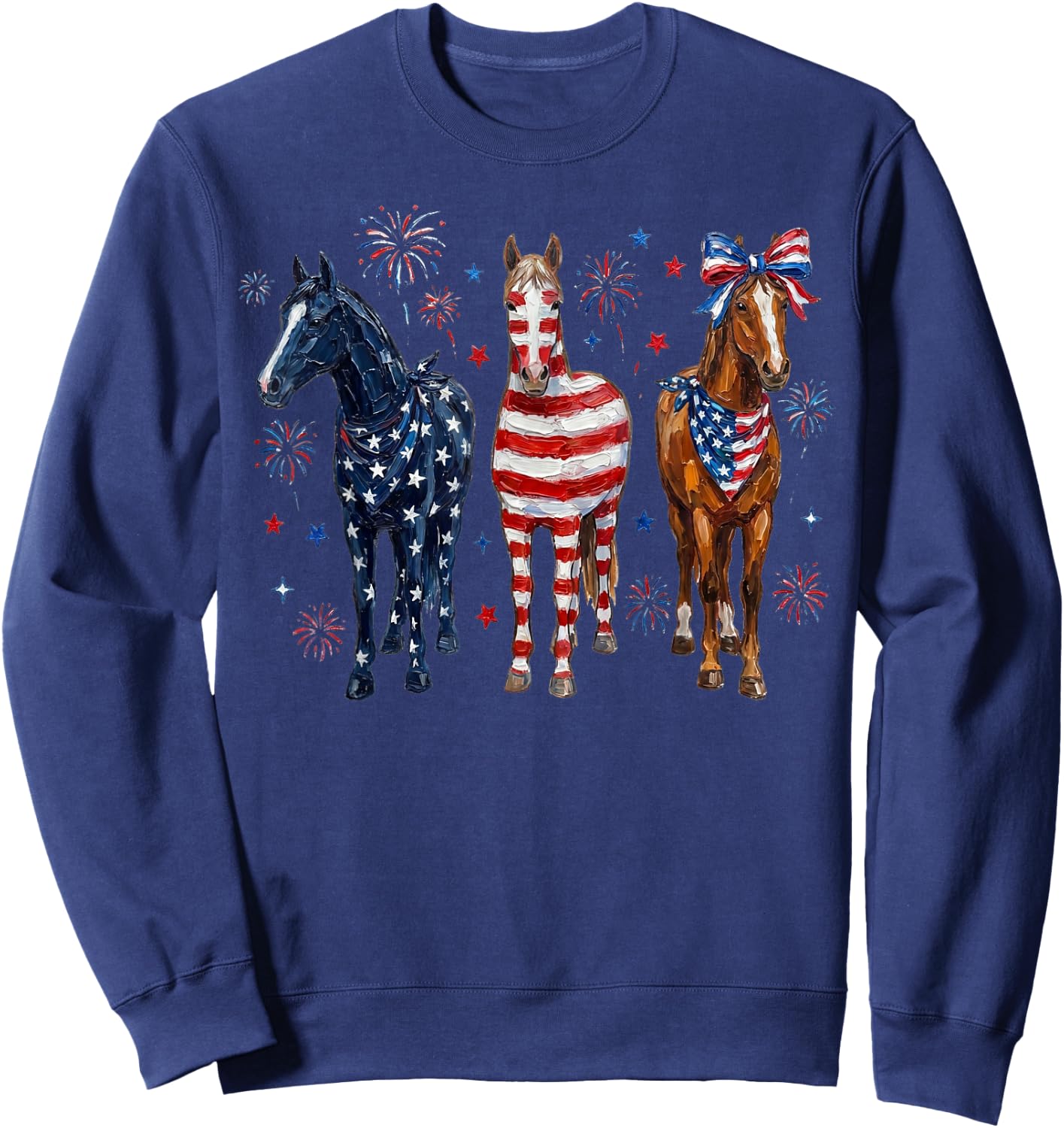 4th of July Horse Coquette Bow Flag Fireworks Girl Women Sweatshirt - Sweatshirt | Navy