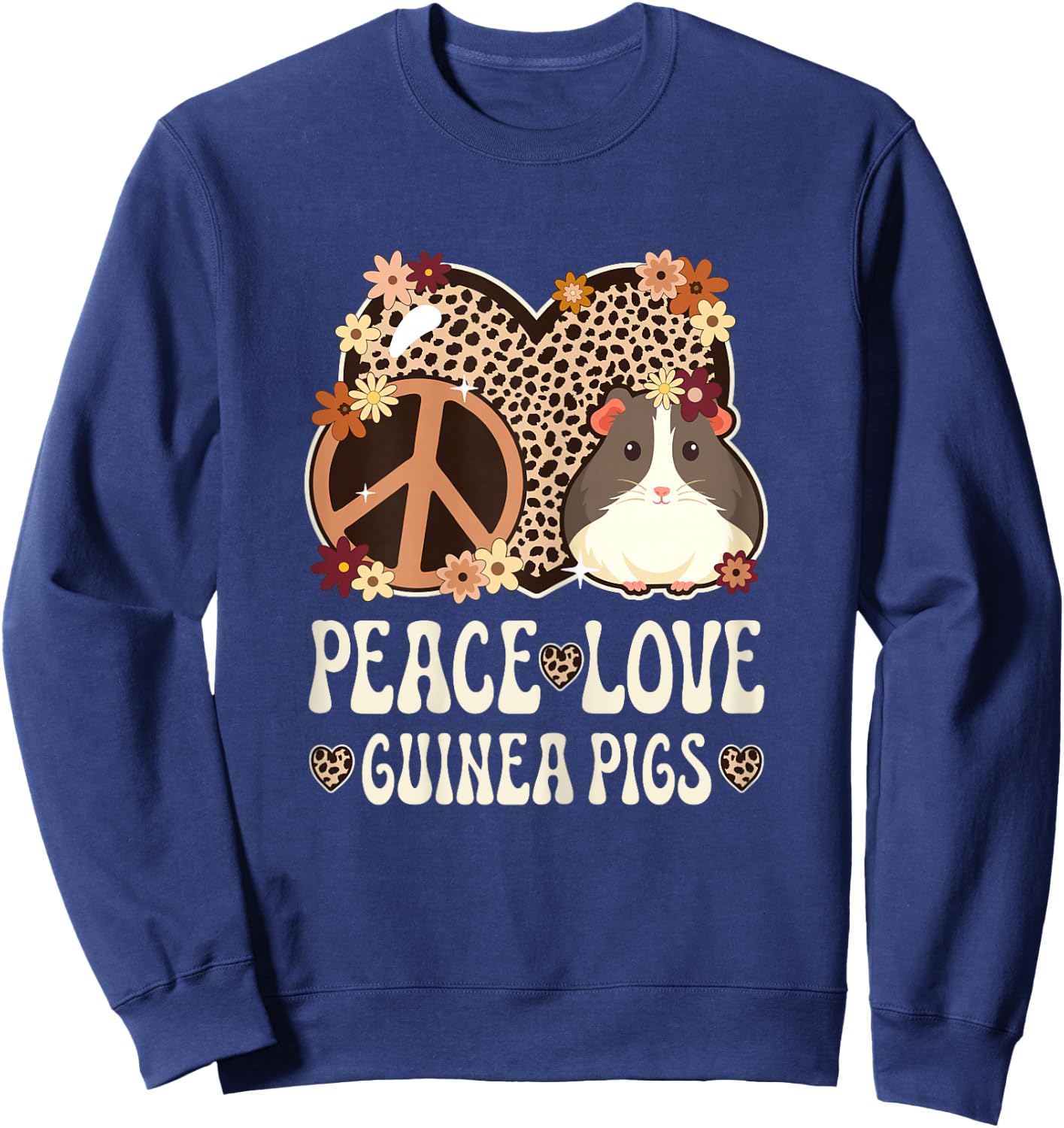 Peace Love Guinea Pigs Cheetah Print Women Guinea Pig Lover Sweatshirt - Sweatshirt | Navy