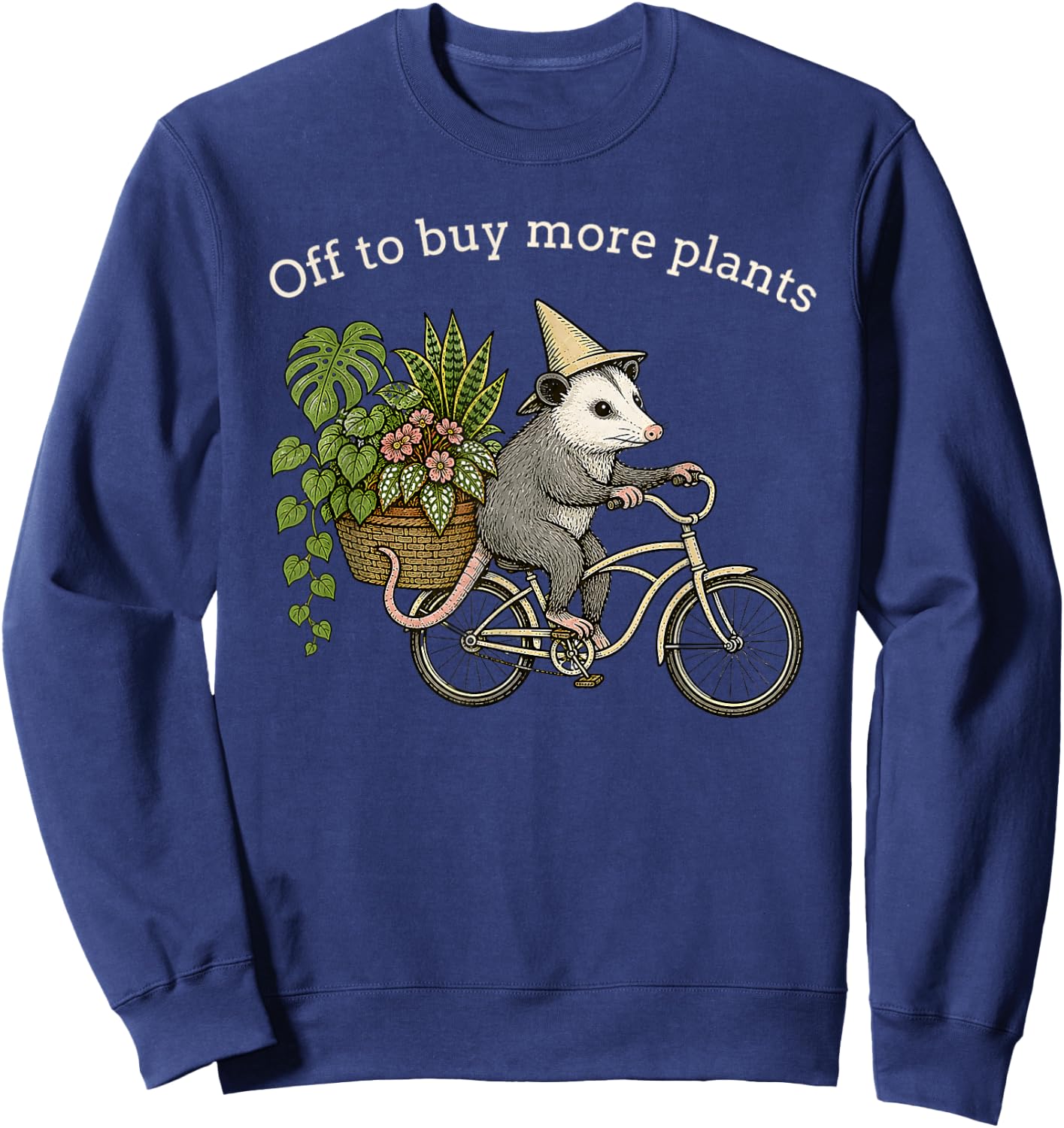 Off to Buy More Plants Funny Possum Plant Lover Gardening Sweatshirt - Sweatshirt | Navy