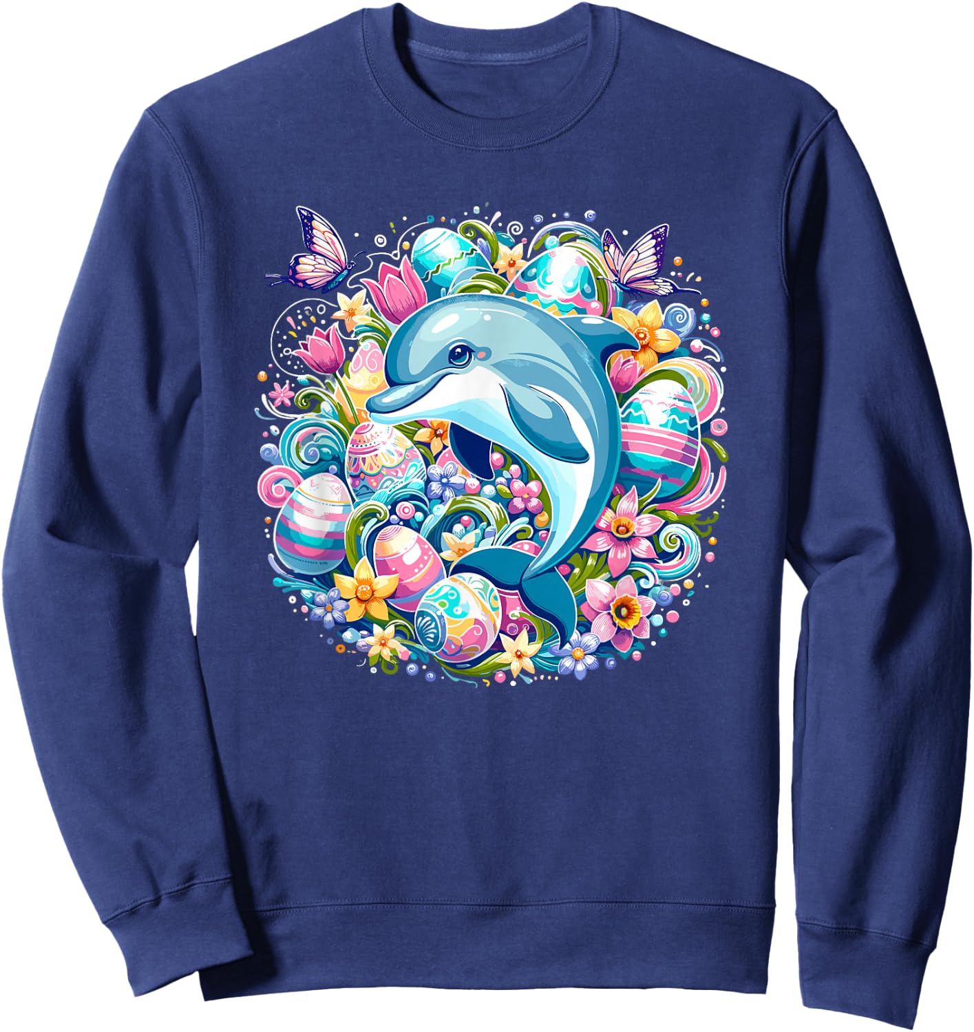 Easter Festive Illustration With Charming Dolphin Artwork Sweatshirt - Sweatshirt | Navy