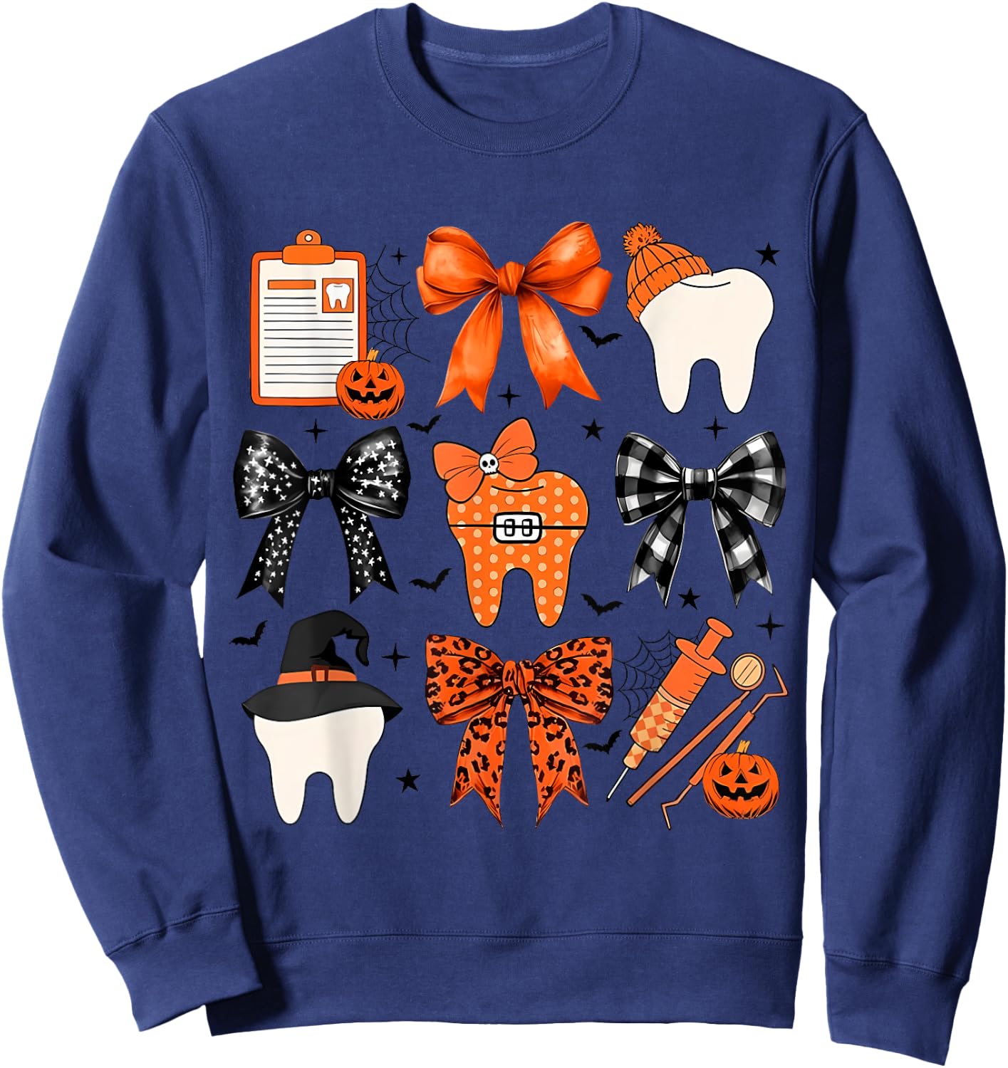 Coquette Halloween Dentist Dental Assistant Teeth Halloween Sweatshirt - Sweatshirt | Navy