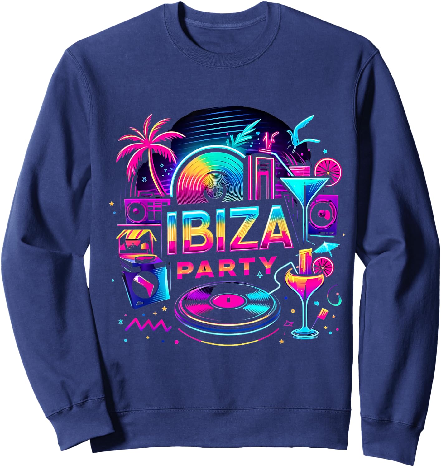 Ibiza Party Outfit - Vibrant Beach Vibes for Nightlife , Black, S Sweatshirt - Sweatshirt | Navy