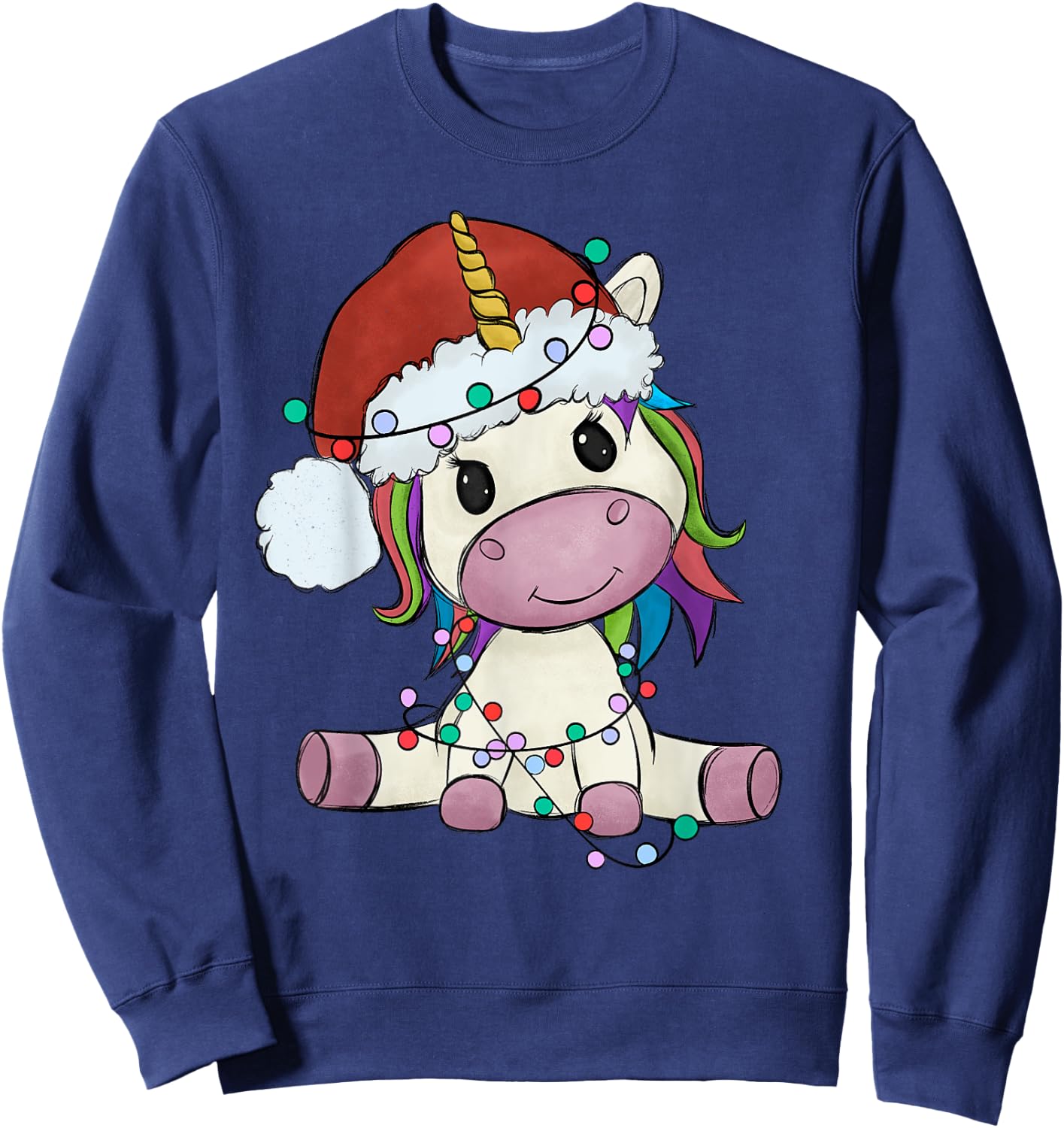 Unicorn Christmas Tree Lights Family Matching Kids Girls Sweatshirt - Sweatshirt | Navy
