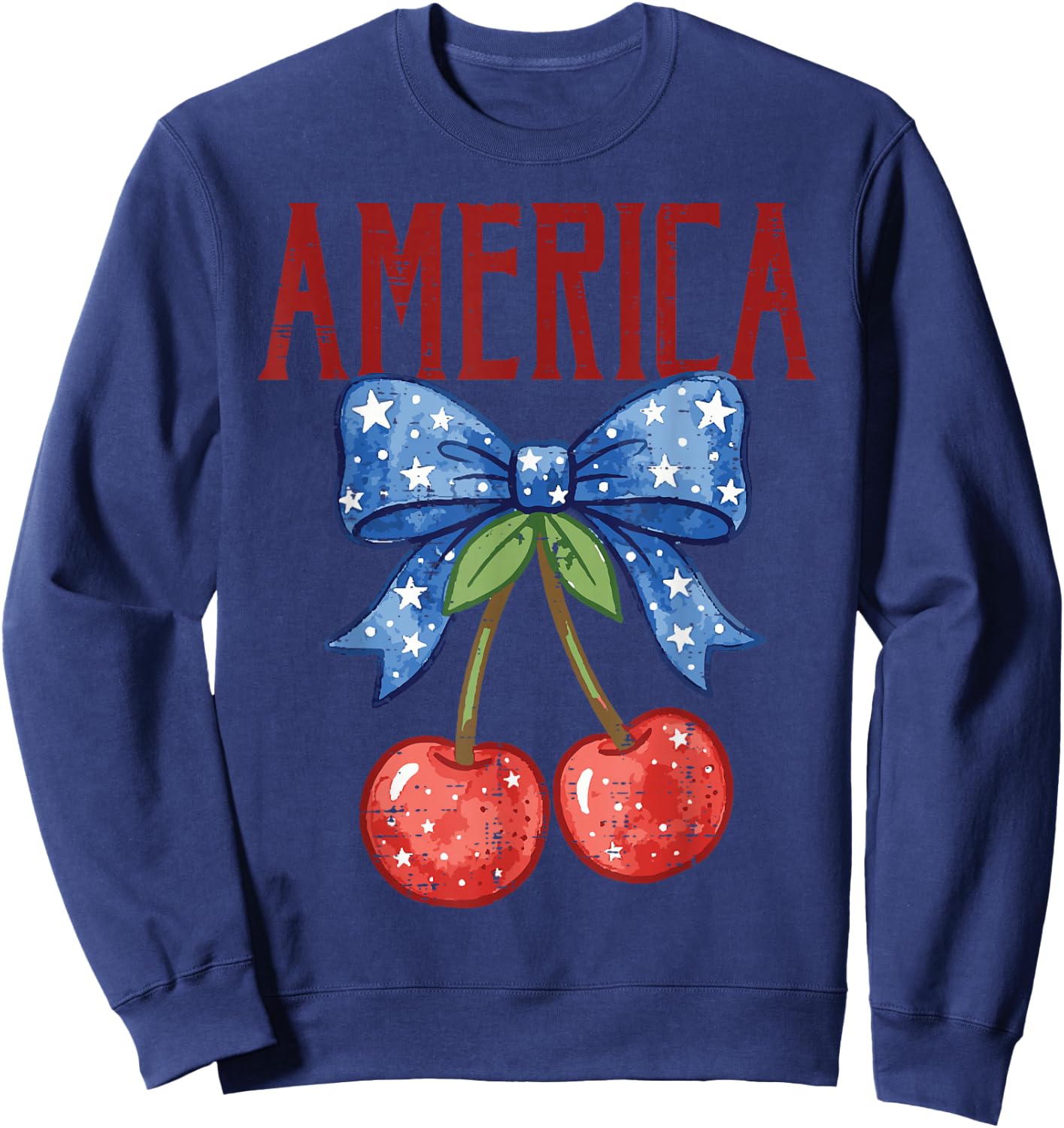 4th of July Cherry America USA Patriotic Women Girls Kids Sweatshirt - Sweatshirt | Navy