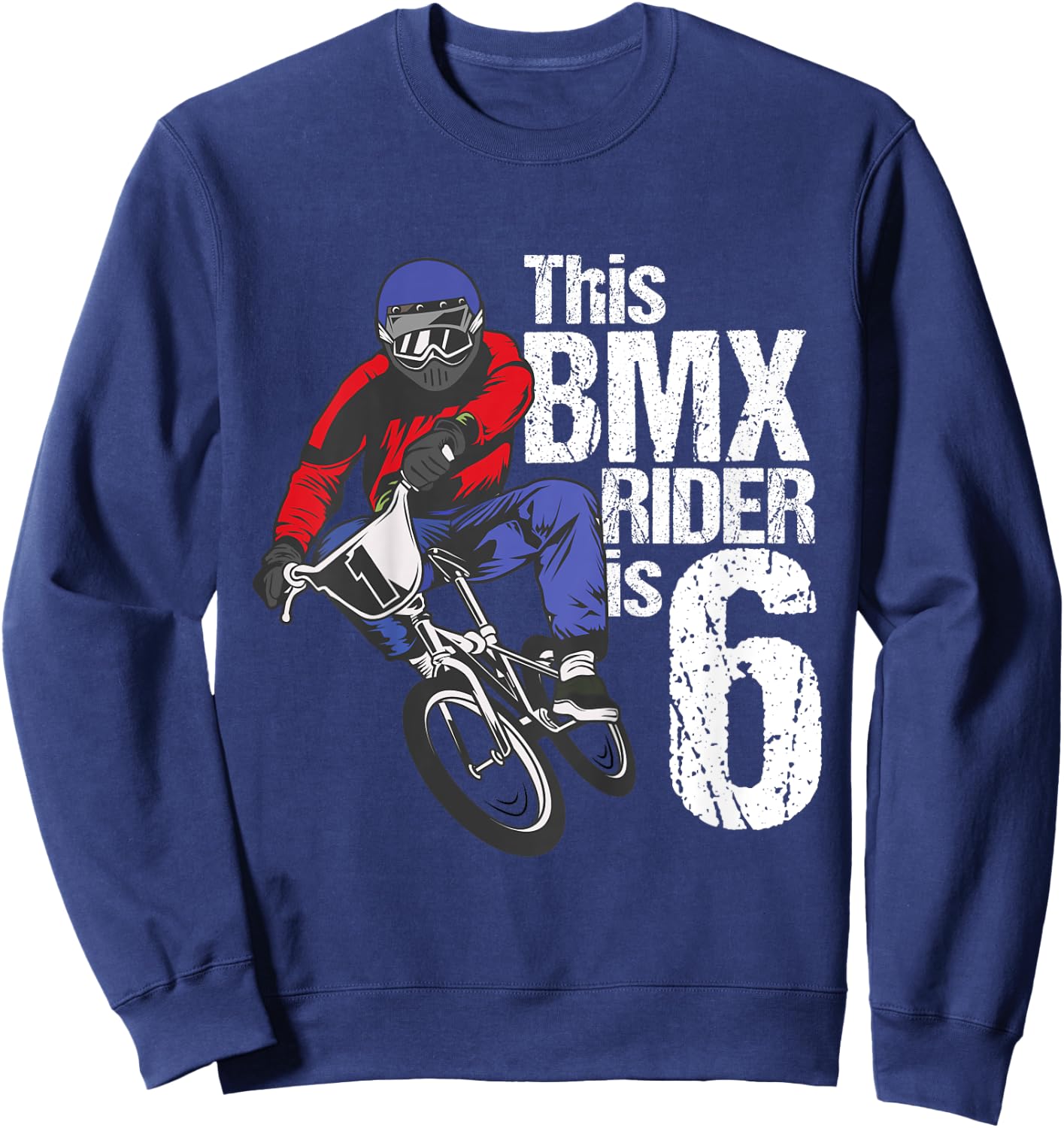 Kids 6 Year Old BMX Birthday Party Boys Dirt Bike Biking 6th Gift Sweatshirt - Sweatshirt | Navy