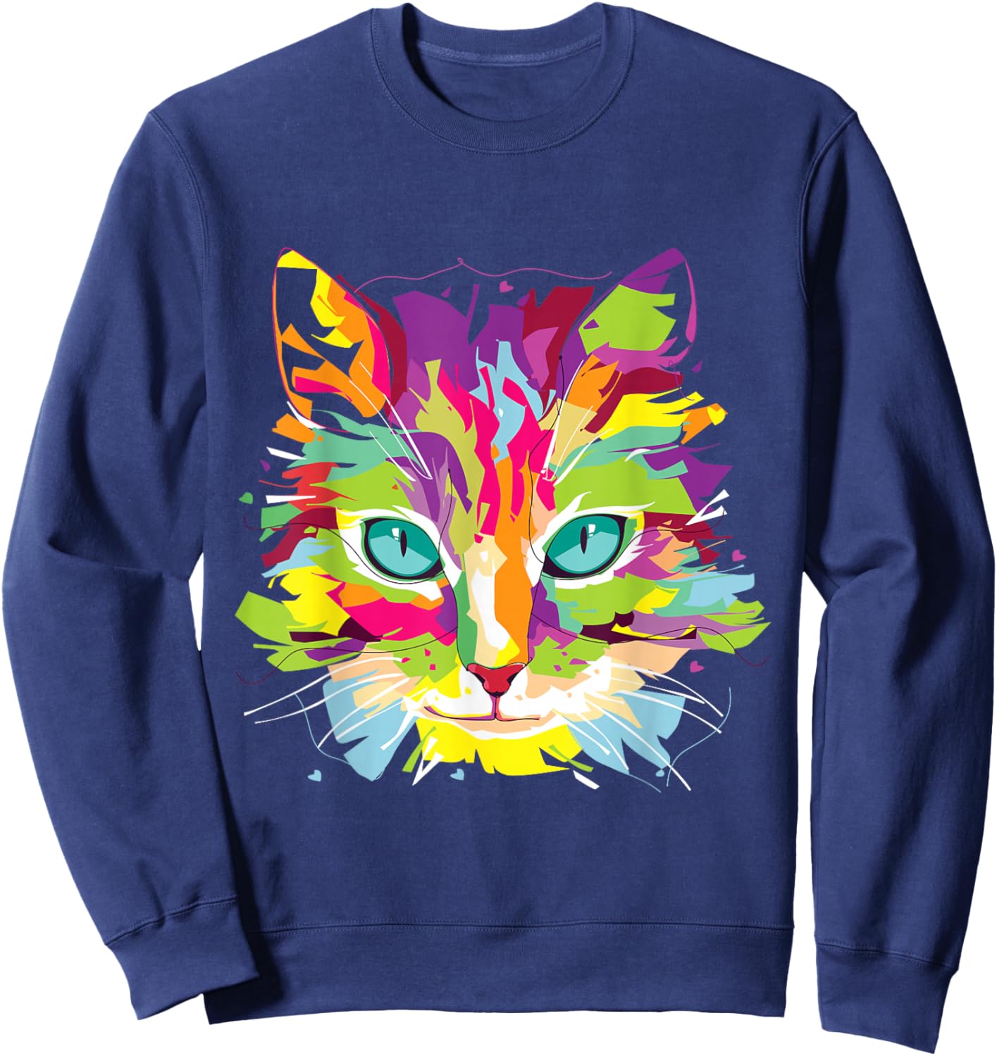 Cat Face Multi-Colored Art Shirt Sweatshirt - Sweatshirt | Navy
