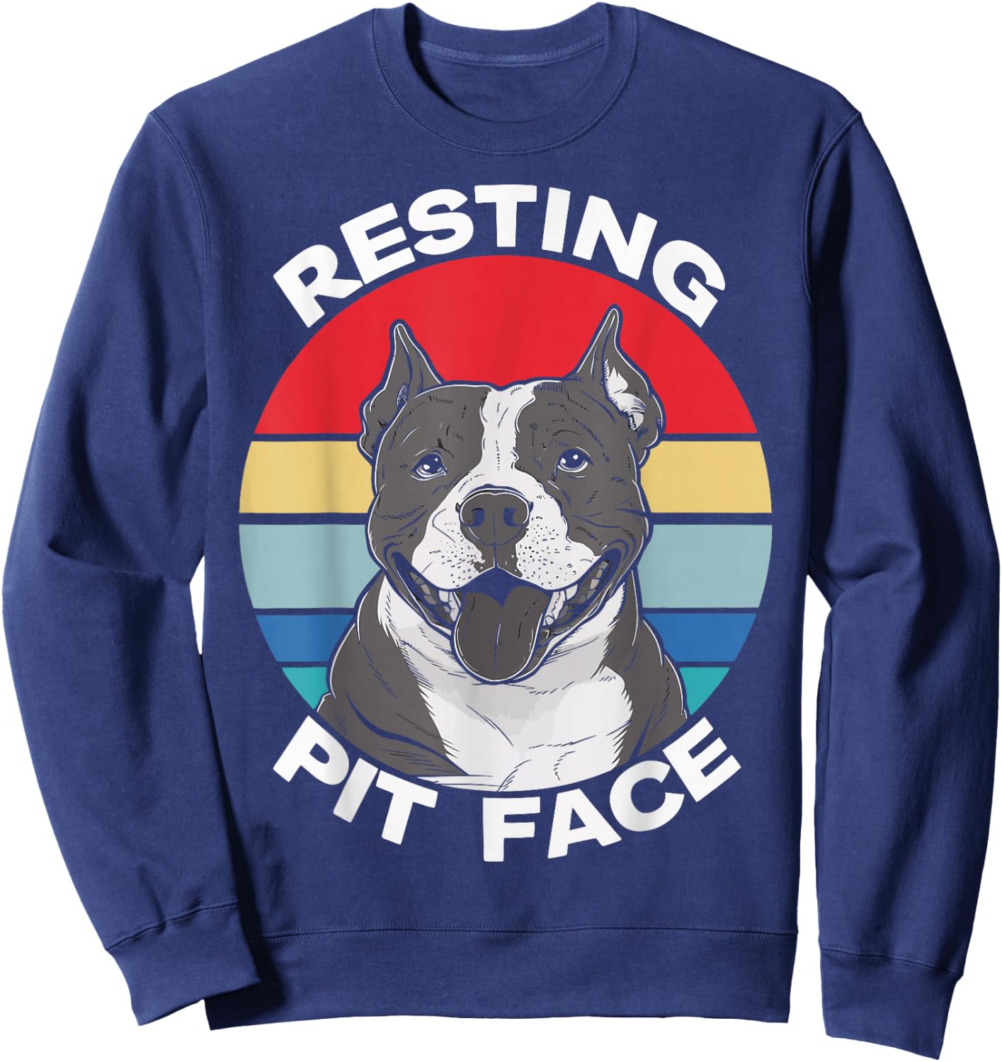 Resting Pit Face Funny Pitbull Lover Pitties Dog Retro Sweatshirt - Sweatshirt | Navy