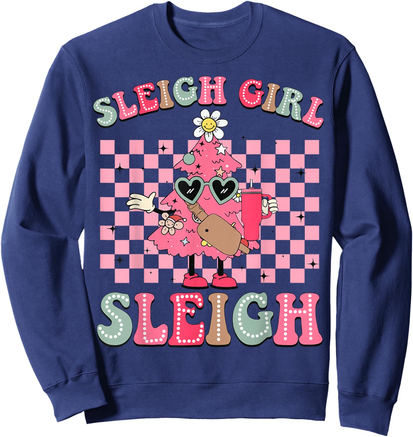 Sleigh Girl Sleigh Pink Christmas Tree Cake Belt Bag Xmas Sweatshirt - Sweatshirt | Navy
