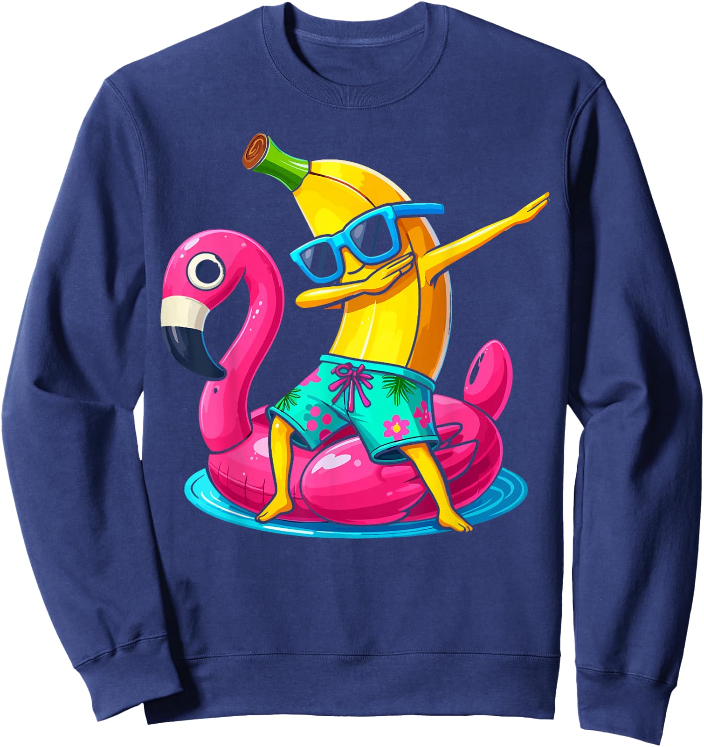 Dabbing Banana Flamingo Float Tropical Beach Hawaiian Sweatshirt - Sweatshirt | Navy