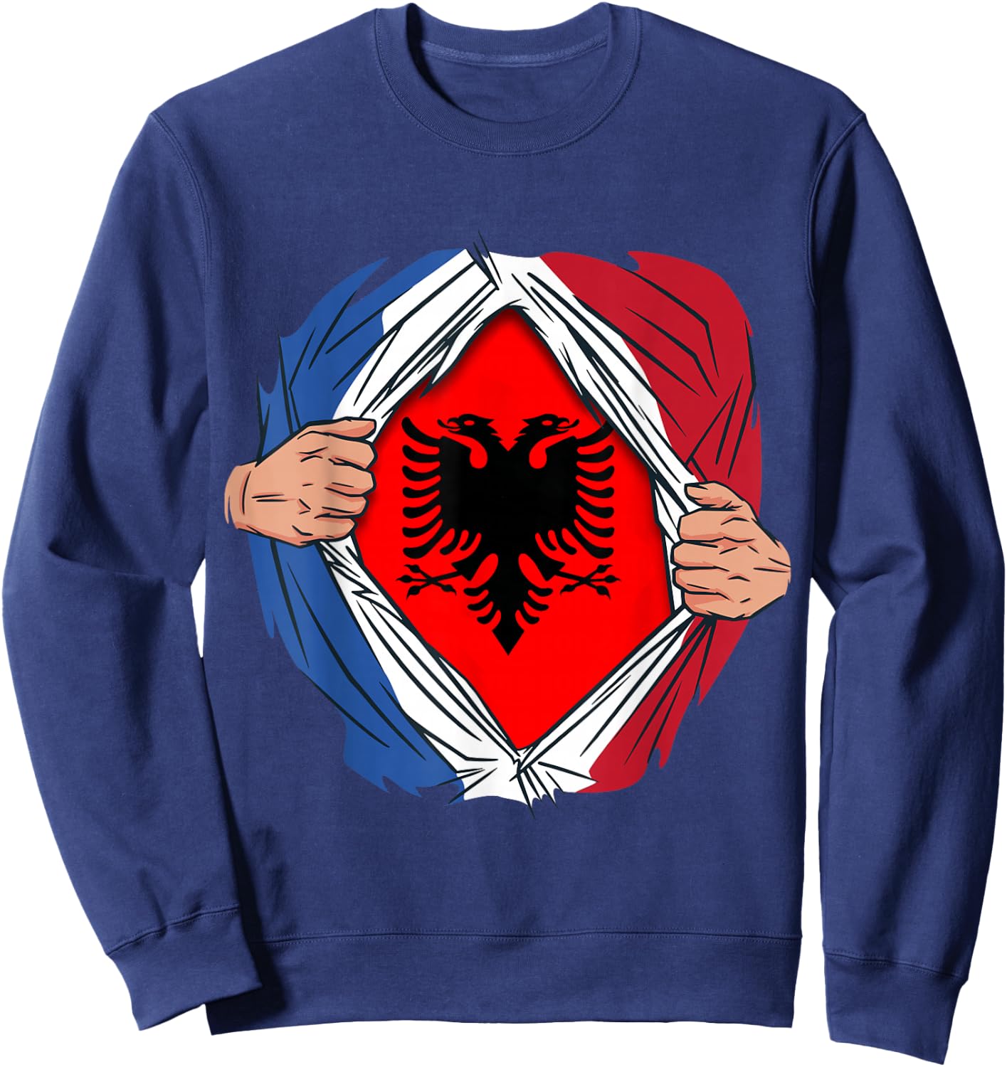 Superhero Flag Albania France Gift Albanian , Black, S Sweatshirt - Sweatshirt | Navy