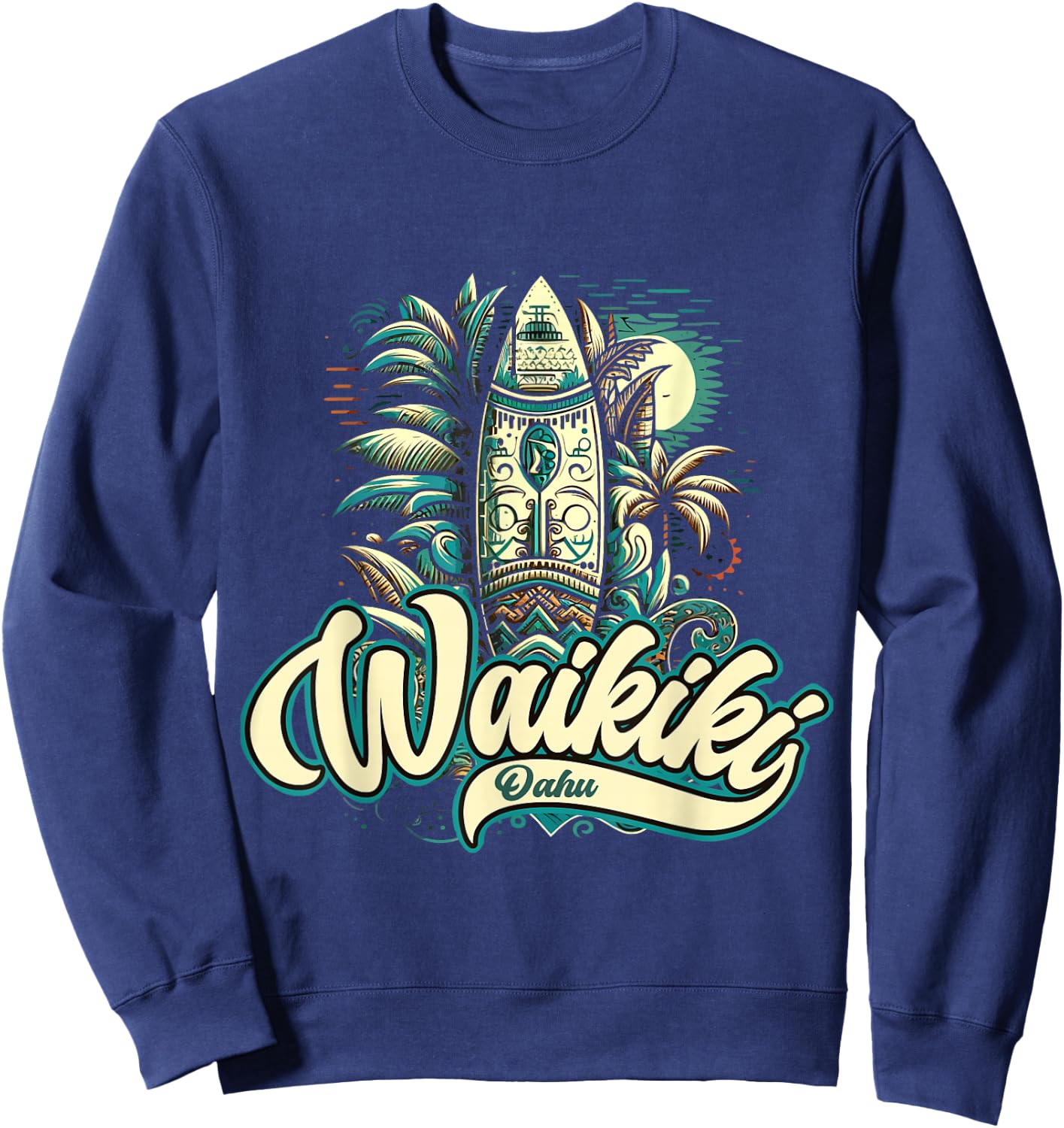 Waikiki Beach Polynesian Surf Hawaii , Black, S Sweatshirt - Sweatshirt | Navy