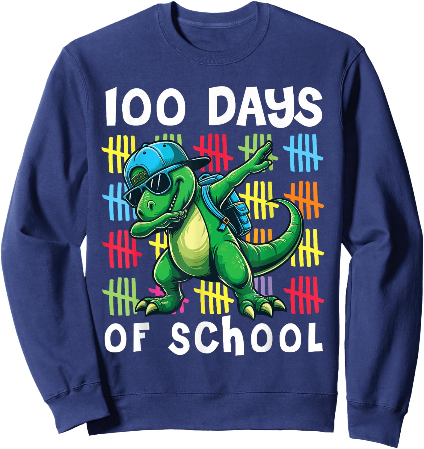 100 Days of School Dinosaur Dabbing 100th Day School Kids Sweatshirt - Sweatshirt | Navy