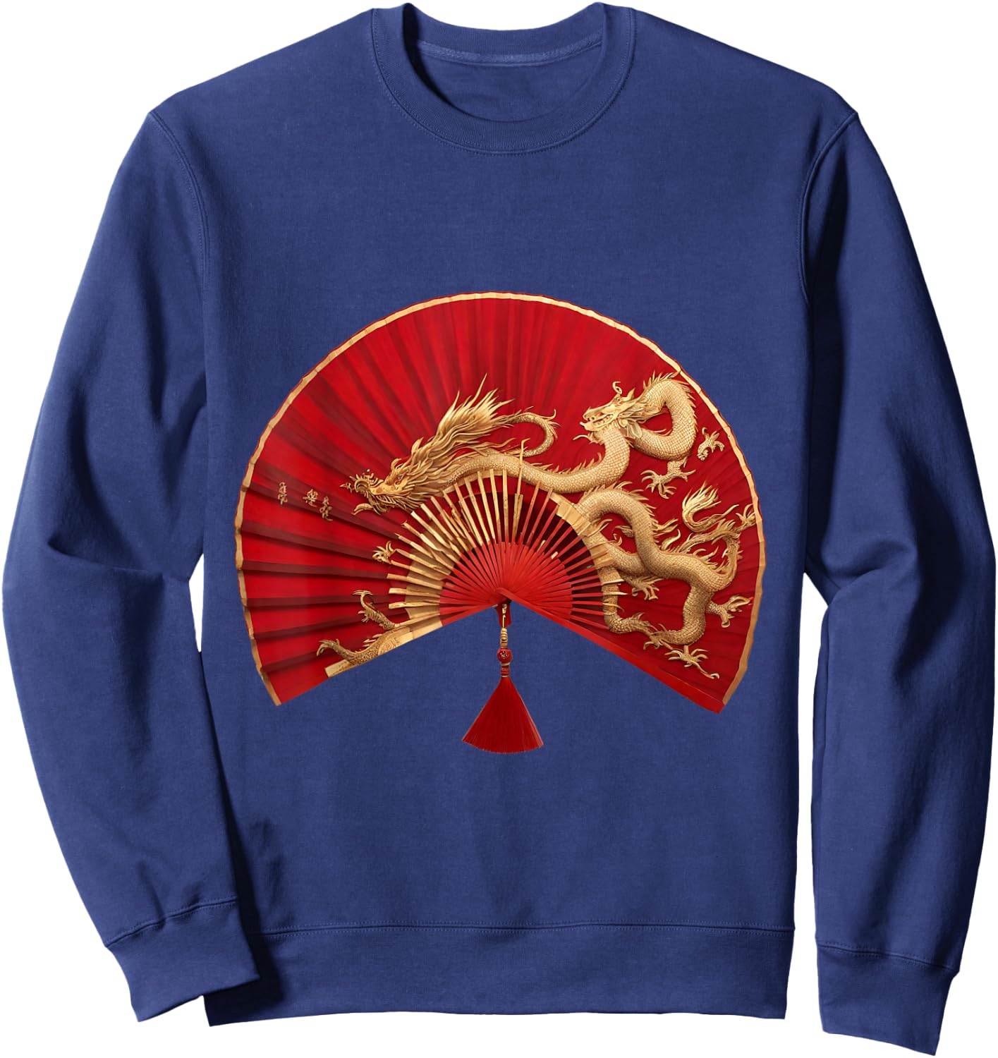 Chinese Asian red gold fan dragons Gift mom Sweatshirt - Sweatshirt | Navy