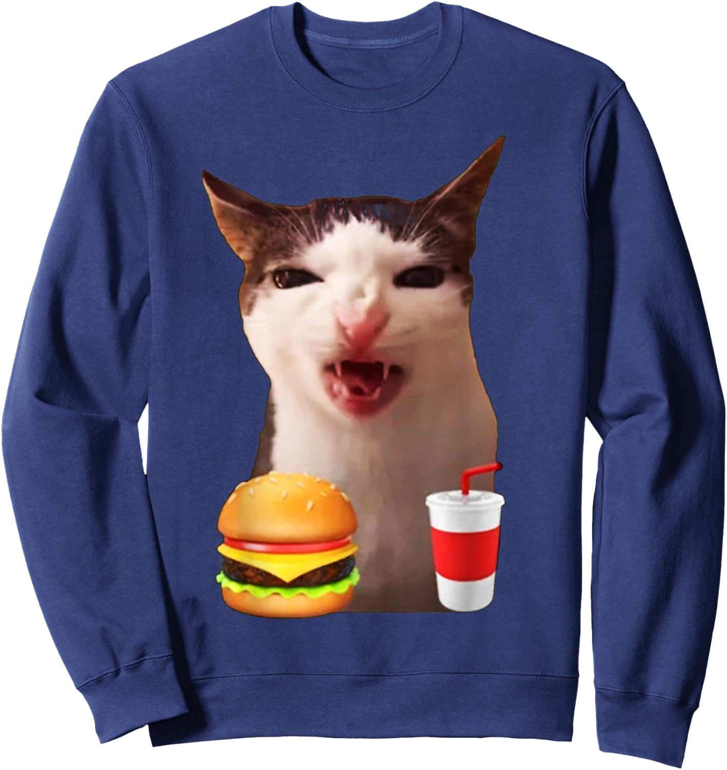 Cat Crunching Food Meme Sweatshirt - Sweatshirt | Navy