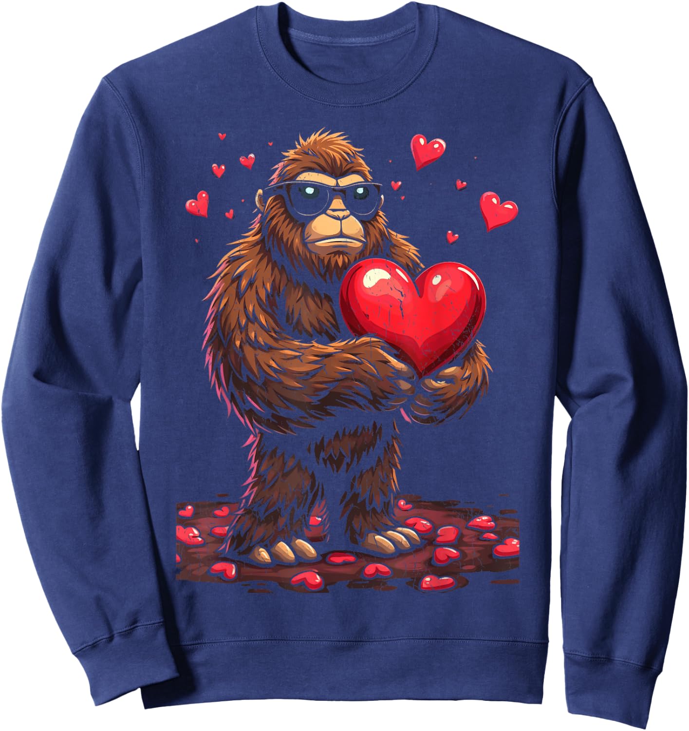 Sunglasses Bigfoot Heart Valentines Day For Boys Men Sweatshirt - Sweatshirt | Navy