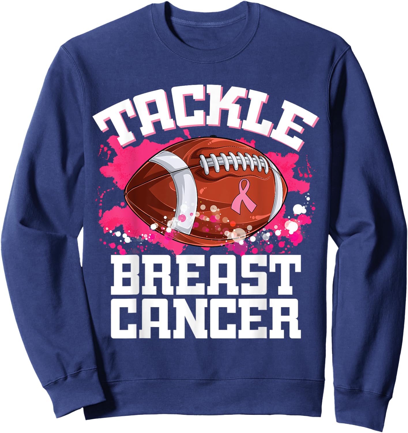 Tackle Football Ribbon Breast Cancer Awareness Boys Kid Sweatshirt - Sweatshirt | Navy