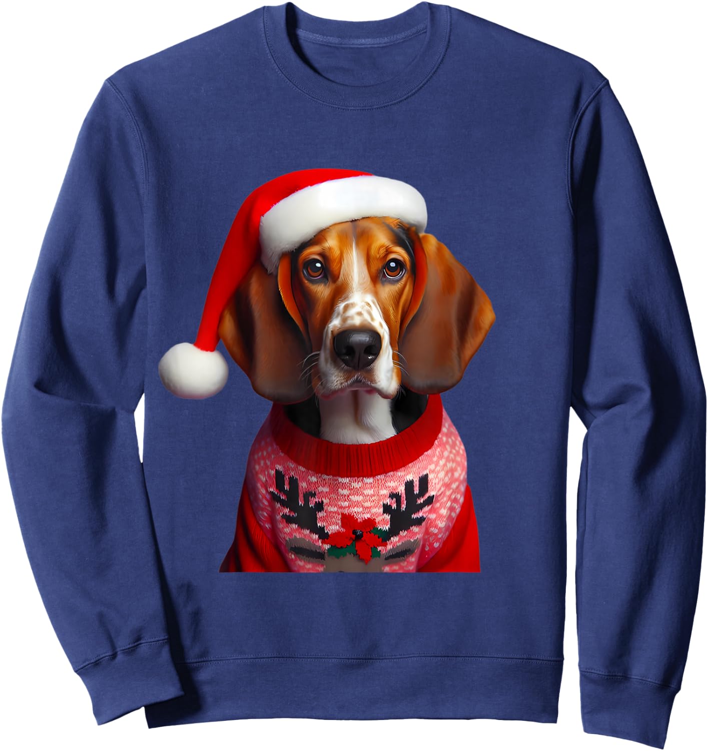 Treeing Walker Coonhound With Santa Hat Christmas Dog Owner Sweatshirt - Sweatshirt | Navy