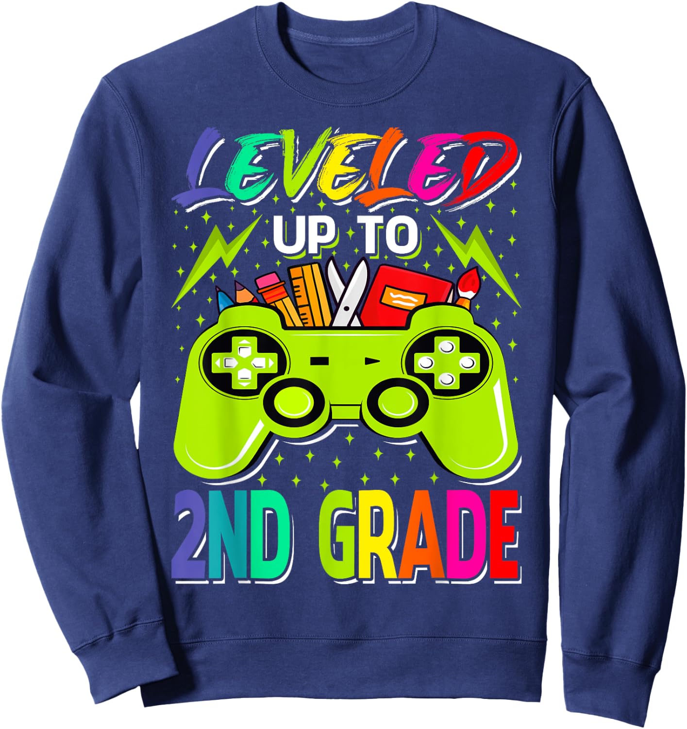Leveled Up To 2nd Grade Gamer Back To School First Day Boys Sweatshirt - Sweatshirt | Navy