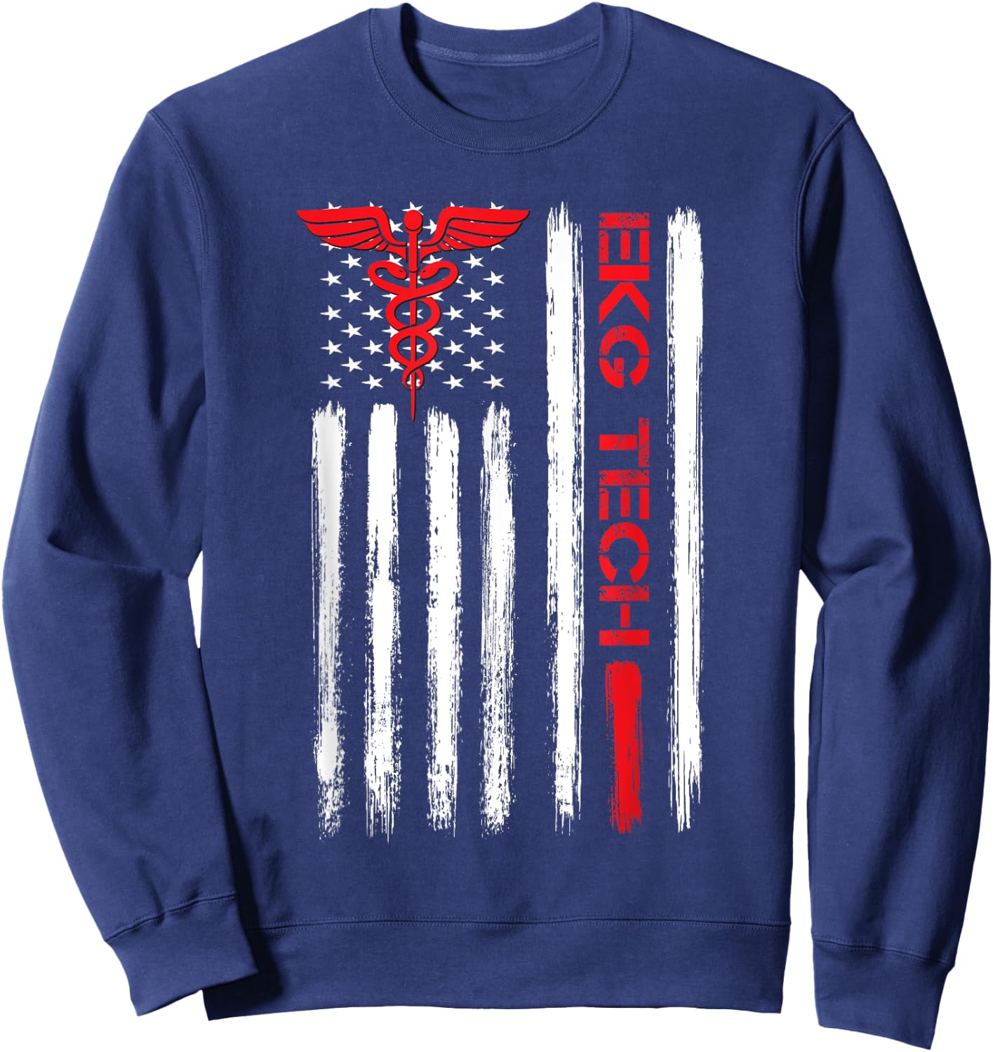 EKG Technician Electrocardiograph Tech American Flag Gift Sweatshirt - Sweatshirt | Navy