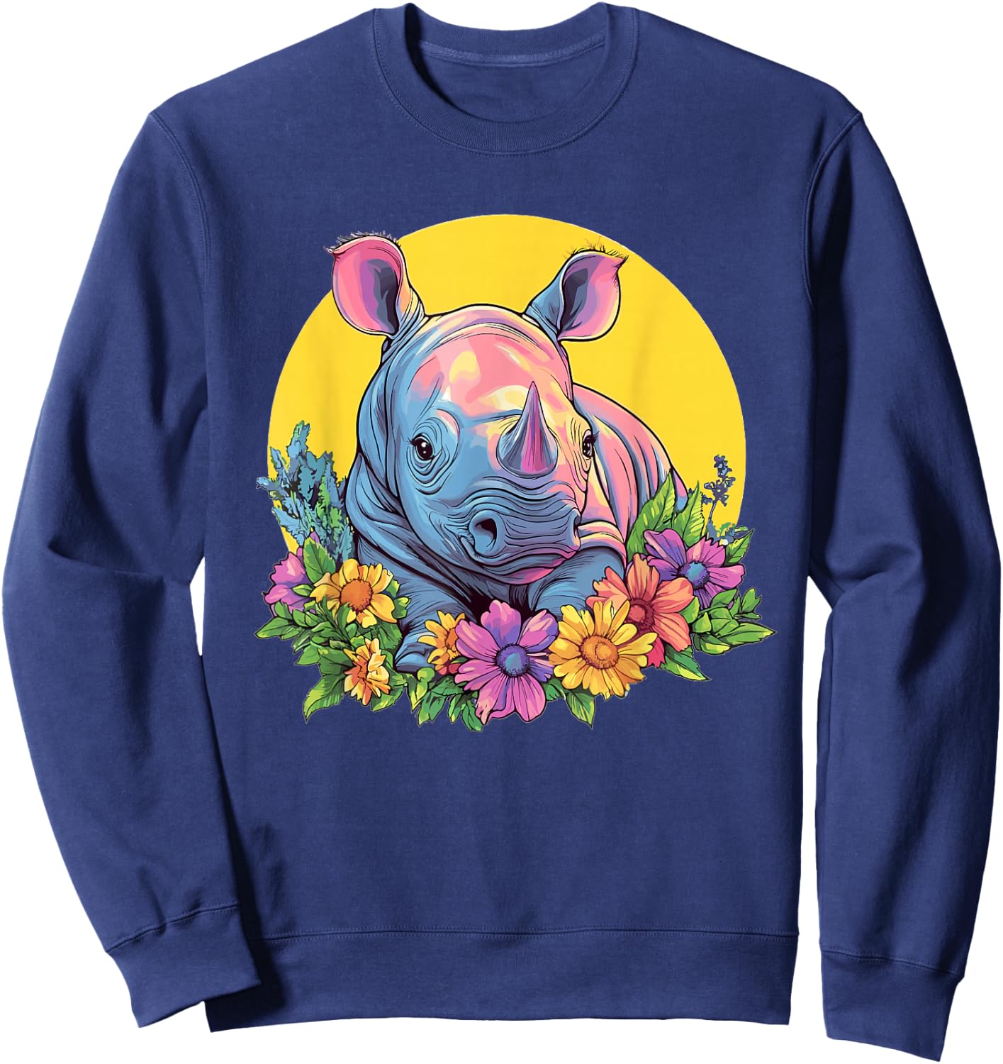 Cute Rhino With Flowers I Rhino Sweatshirt - Sweatshirt | Navy
