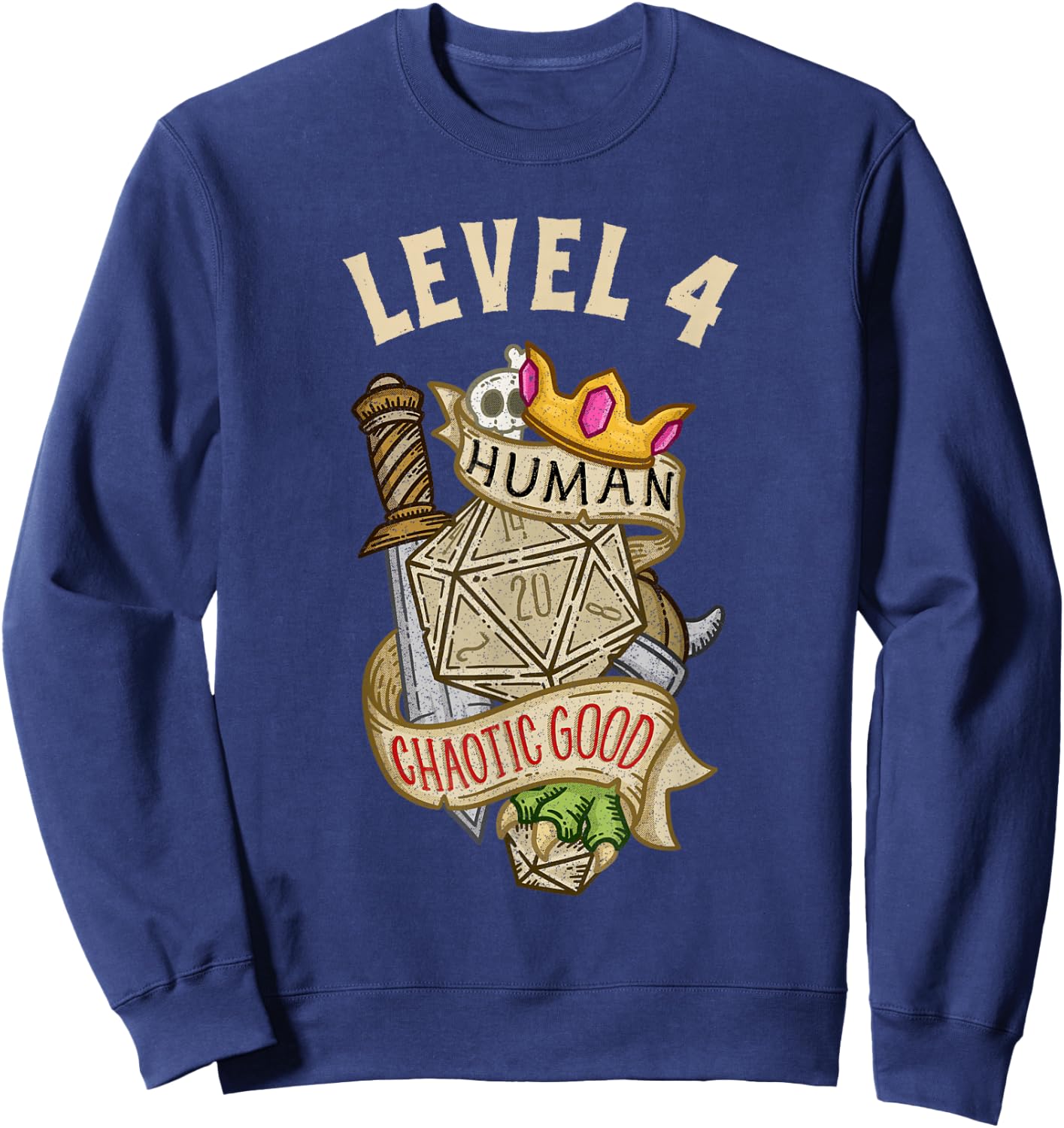Level 4 Human Chaotic Good RPG Gamer Men Boys Kids Sweatshirt - Sweatshirt | Navy