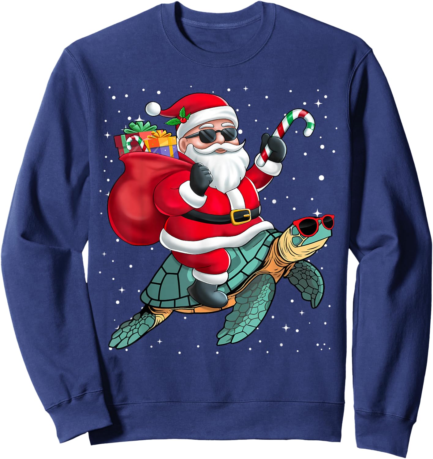 Santa Claus Riding A Turtle Christmas Boy Girl Kids Sweatshirt - Sweatshirt | Navy