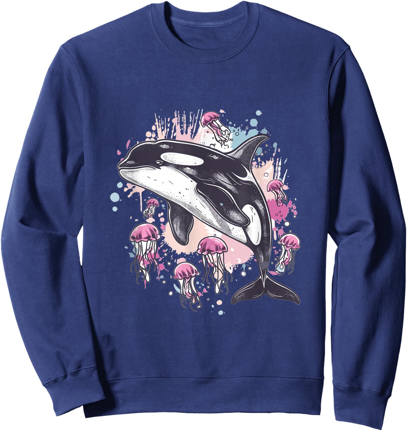 Orca Whale Jellyfish Graphic Sweatshirt - Sweatshirt | Navy