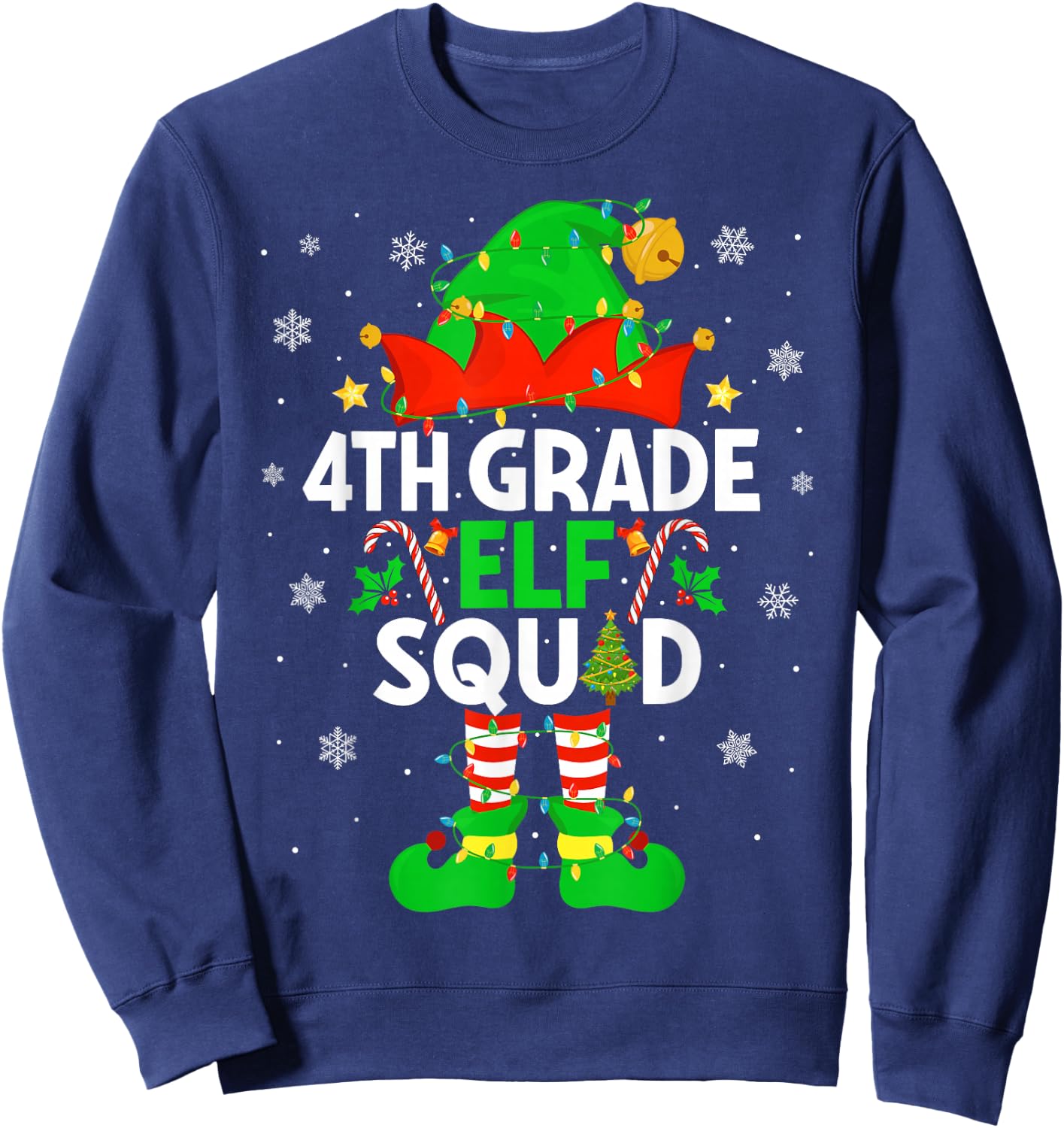 4th Grade Elf Squad Christmas Fourth Grade Christmas Teacher Sweatshirt - Sweatshirt | Navy