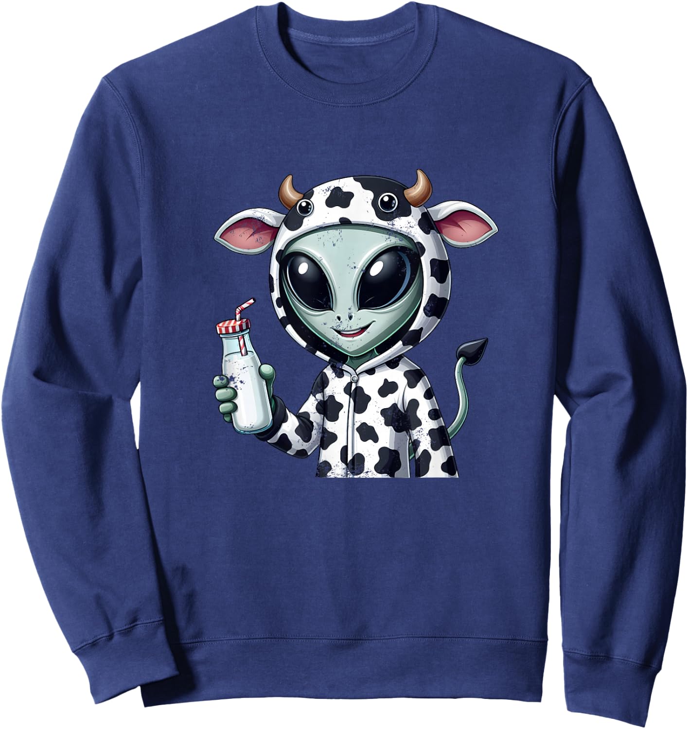 Alien in Cow Costume Holding Fresh Milk Sweatshirt - Sweatshirt | Navy
