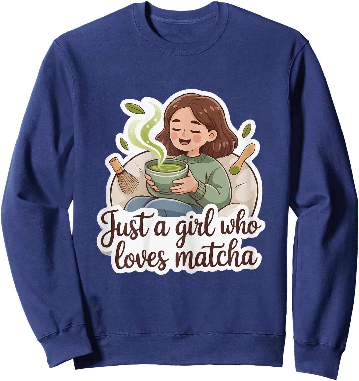 Cute Matcha Lover Girls Cozy Sweatshirt - Sweatshirt | Navy