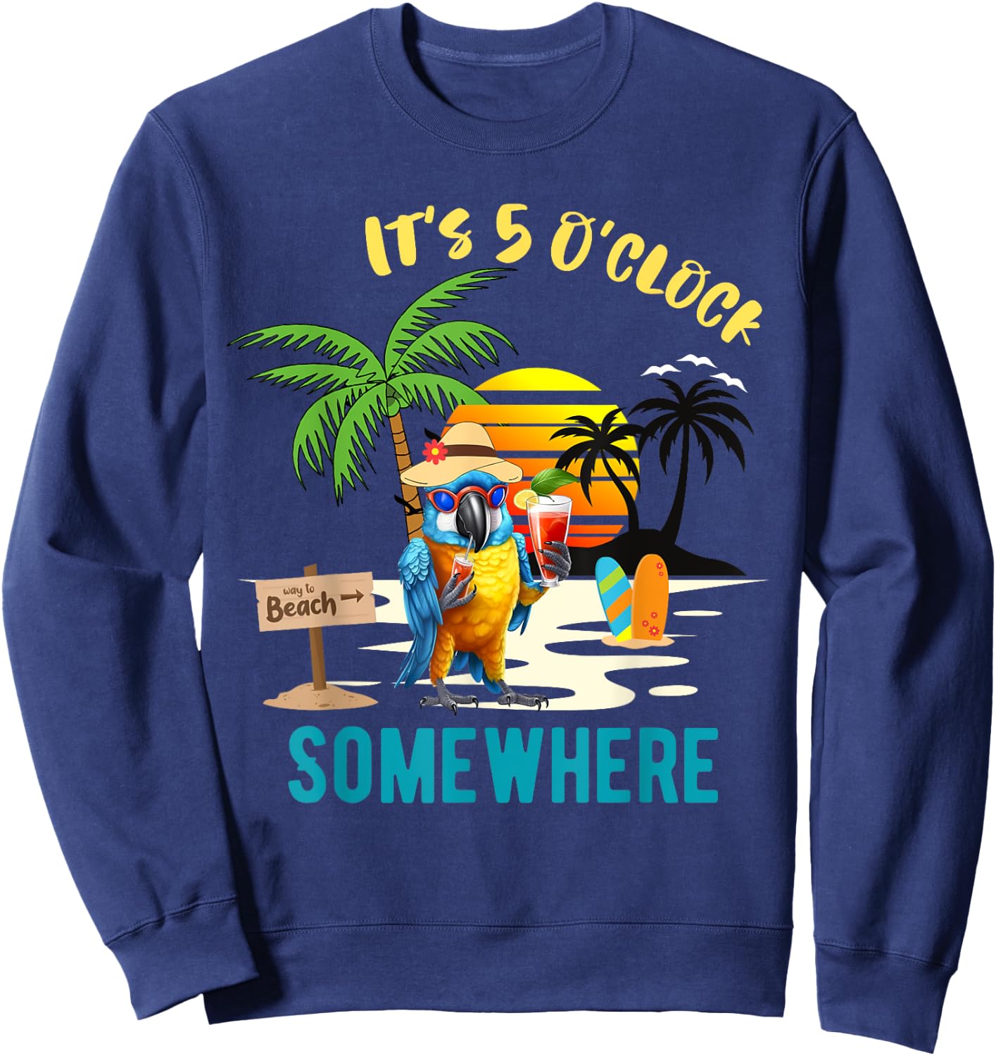 It's 5 O’clock Somewhere Parrot Sunset Drinking Sweatshirt - Sweatshirt | Navy
