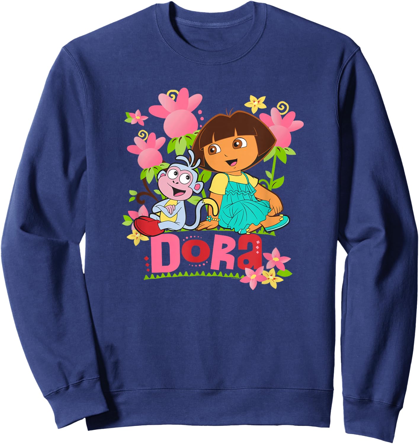 Dora The Explorer Boots Monkey Colorful Flowers , Black, S Sweatshirt - Sweatshirt | Navy