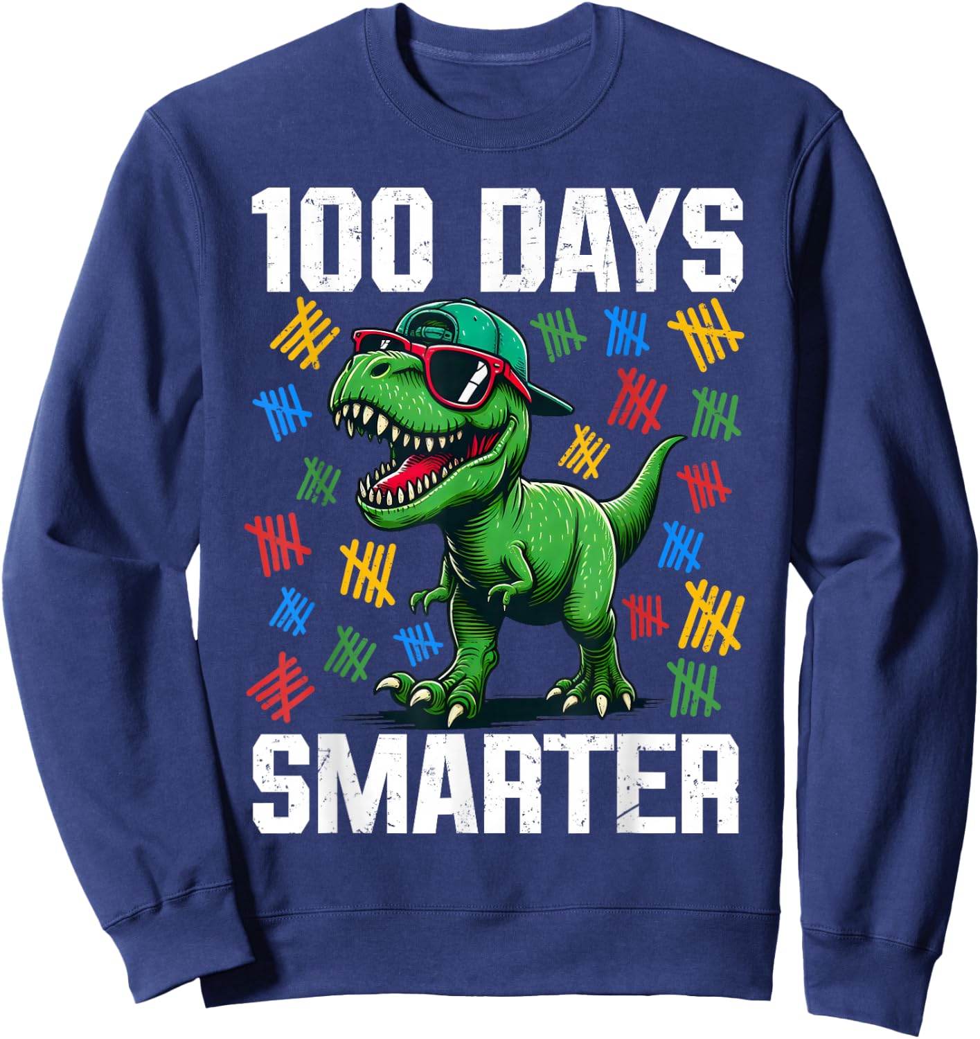 100 Days Smarter Dinosaur 100 Days Of School Boys Toddler Sweatshirt - Sweatshirt | Navy