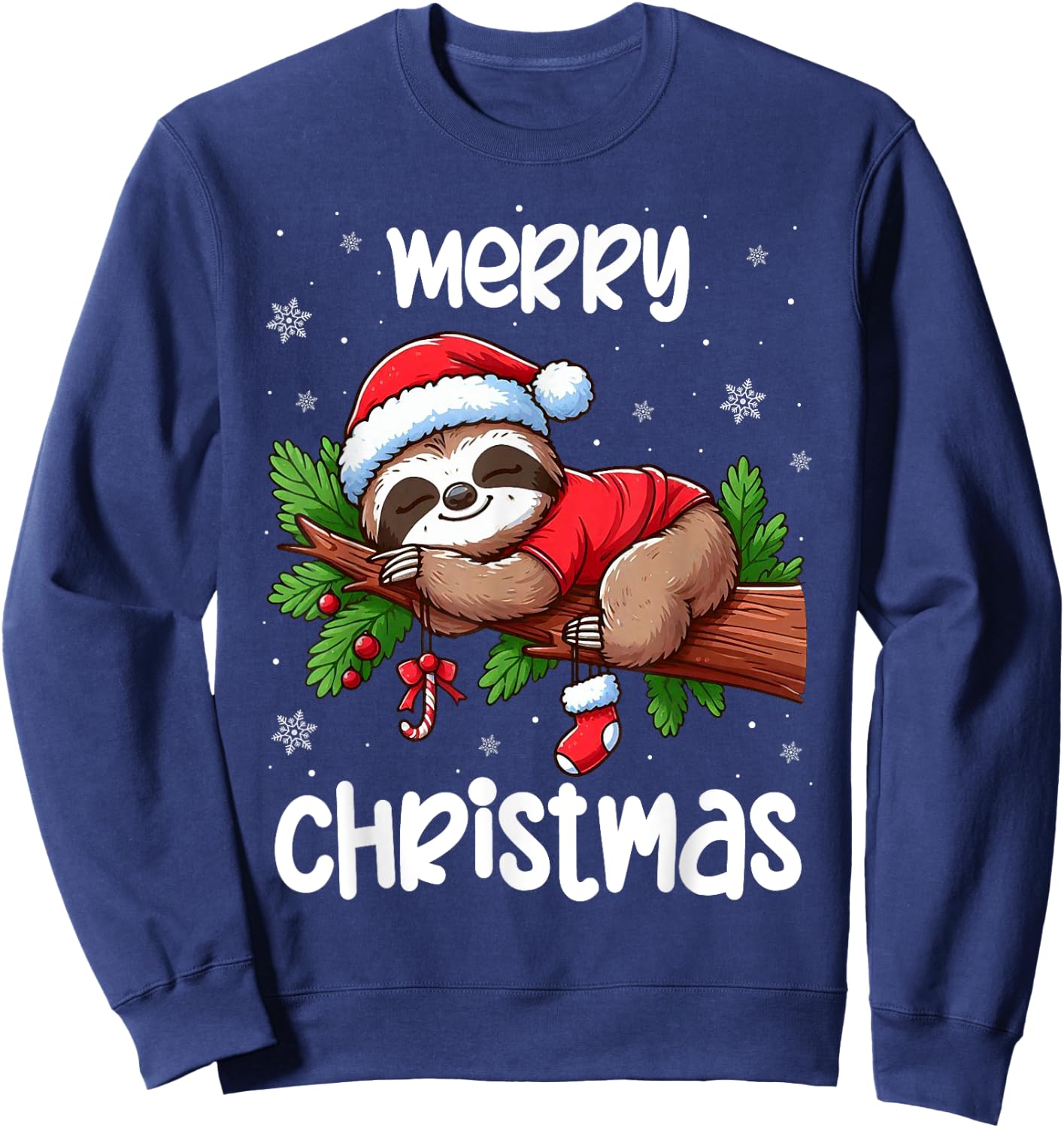 Merry Christmas Sloth Lazy Funny Christmas Sloth Lover Xmas Sweatshirt - Sweatshirt | Navy