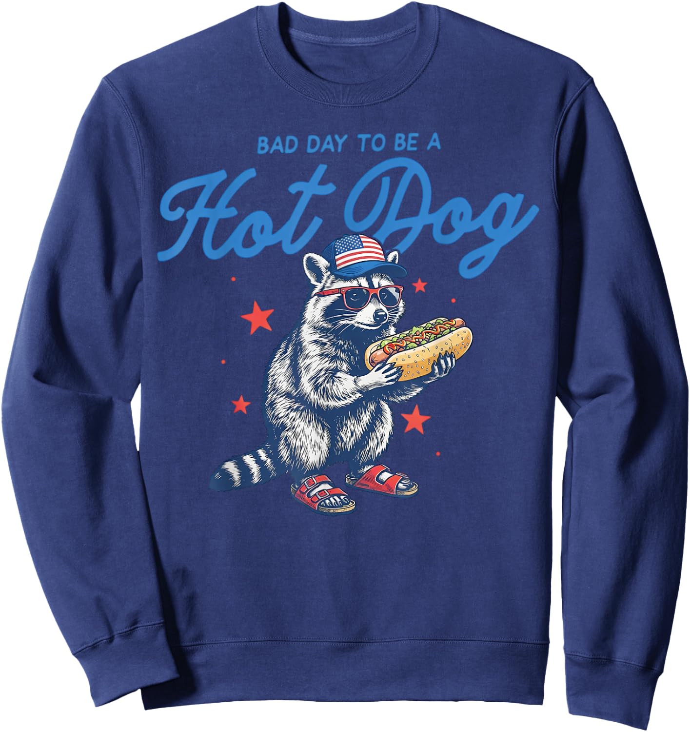 Bad Day to Be A Hotdog Funny Raccoon Merica 4th of July Kids Sweatshirt - Sweatshirt | Navy
