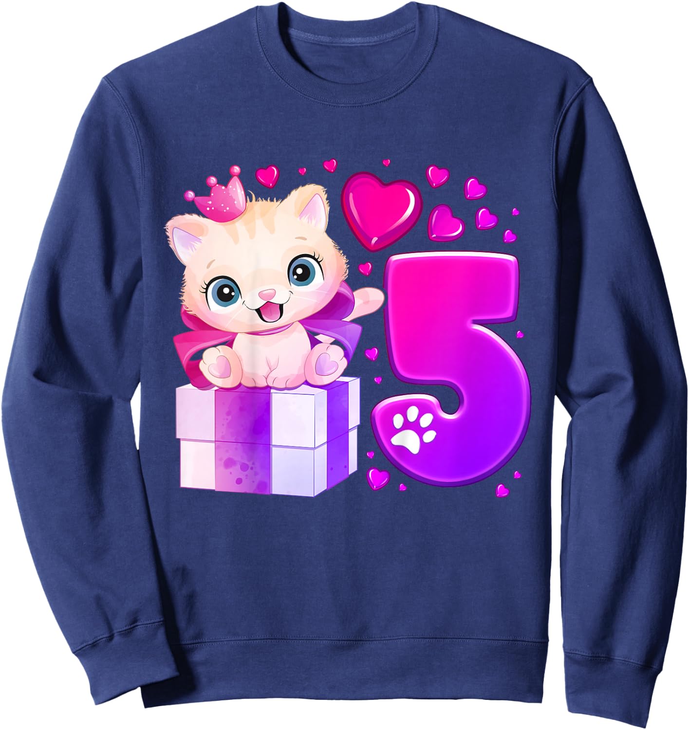 5. Geburtstag, Mädchen 5 Jahre, Katze, Nummer 5 Sweatshirt - Sweatshirt | Navy
