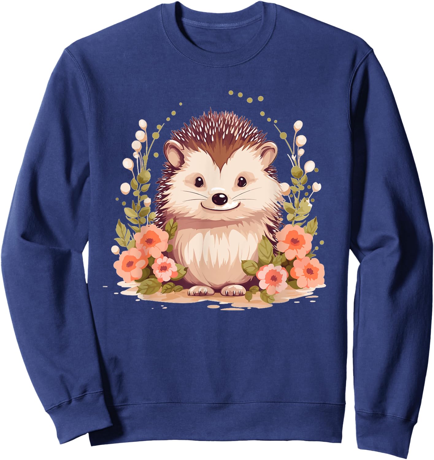 Cute Hedgehog With Flowers I Hedgehog Sweatshirt - Sweatshirt | Navy