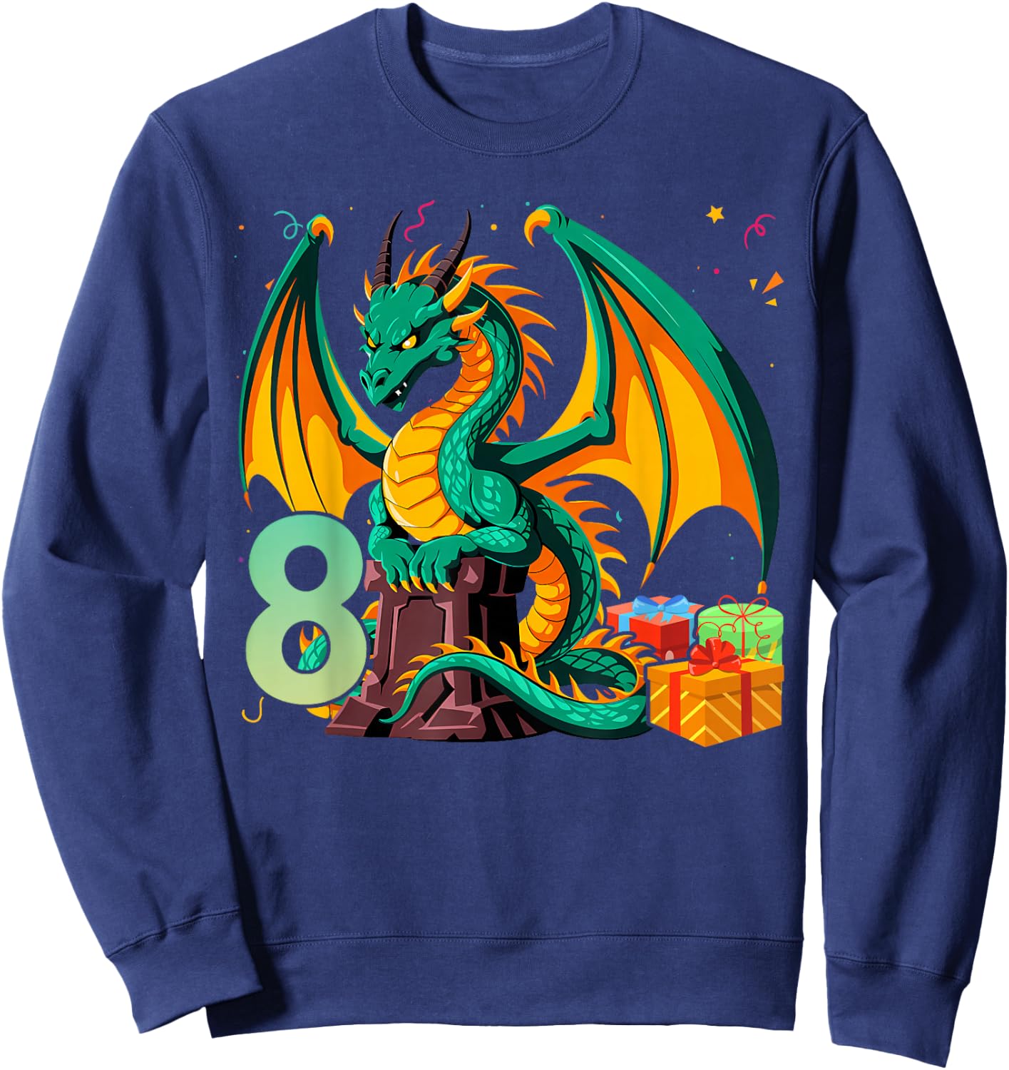 Children's Birthday Dragon 8 Years Boy Dragon Number Age Sweatshirt - Sweatshirt | Navy