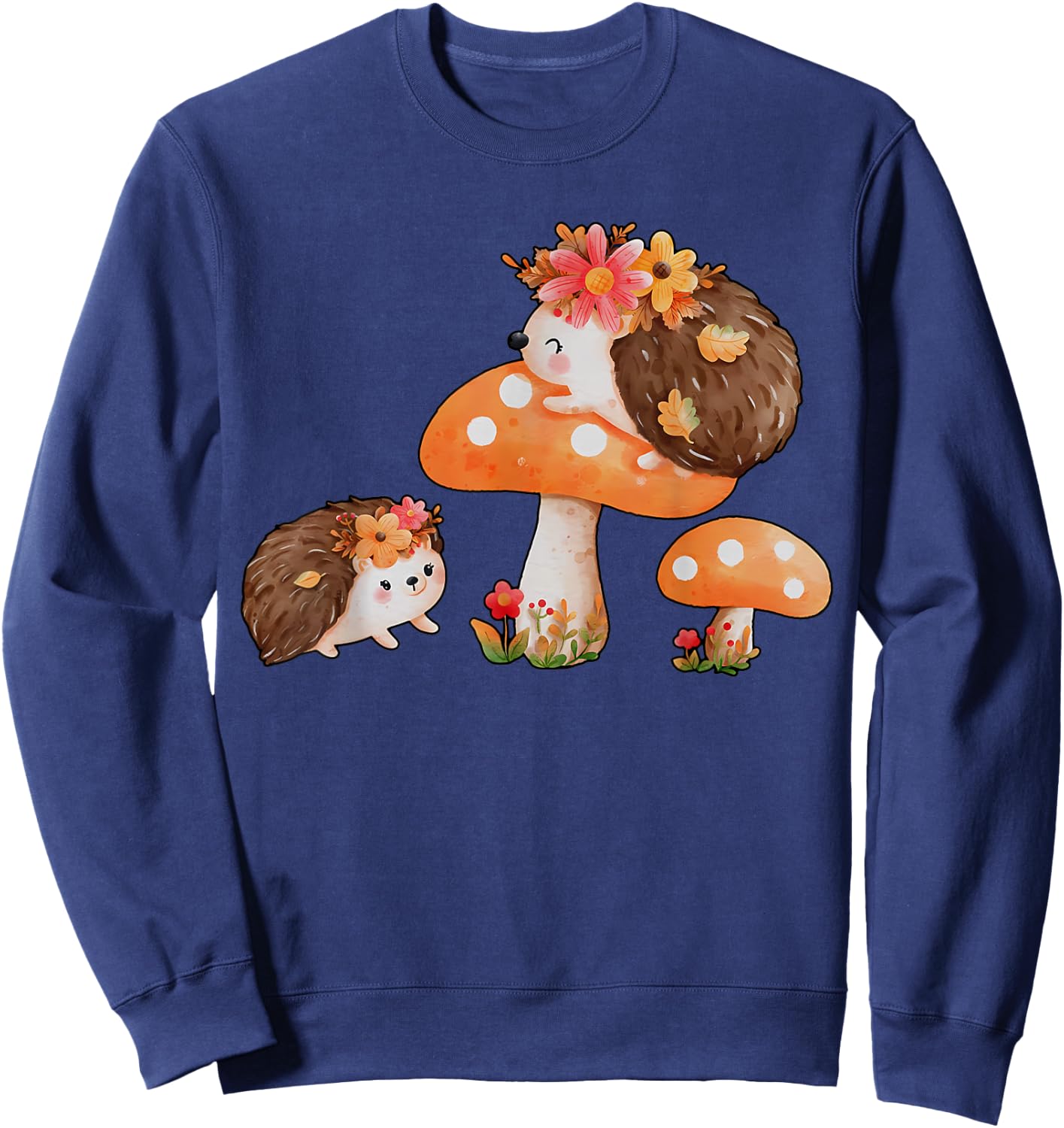 Cute Hedgehog Mushroom Fall Autumn Animal Lover Sweatshirt - Sweatshirt | Navy