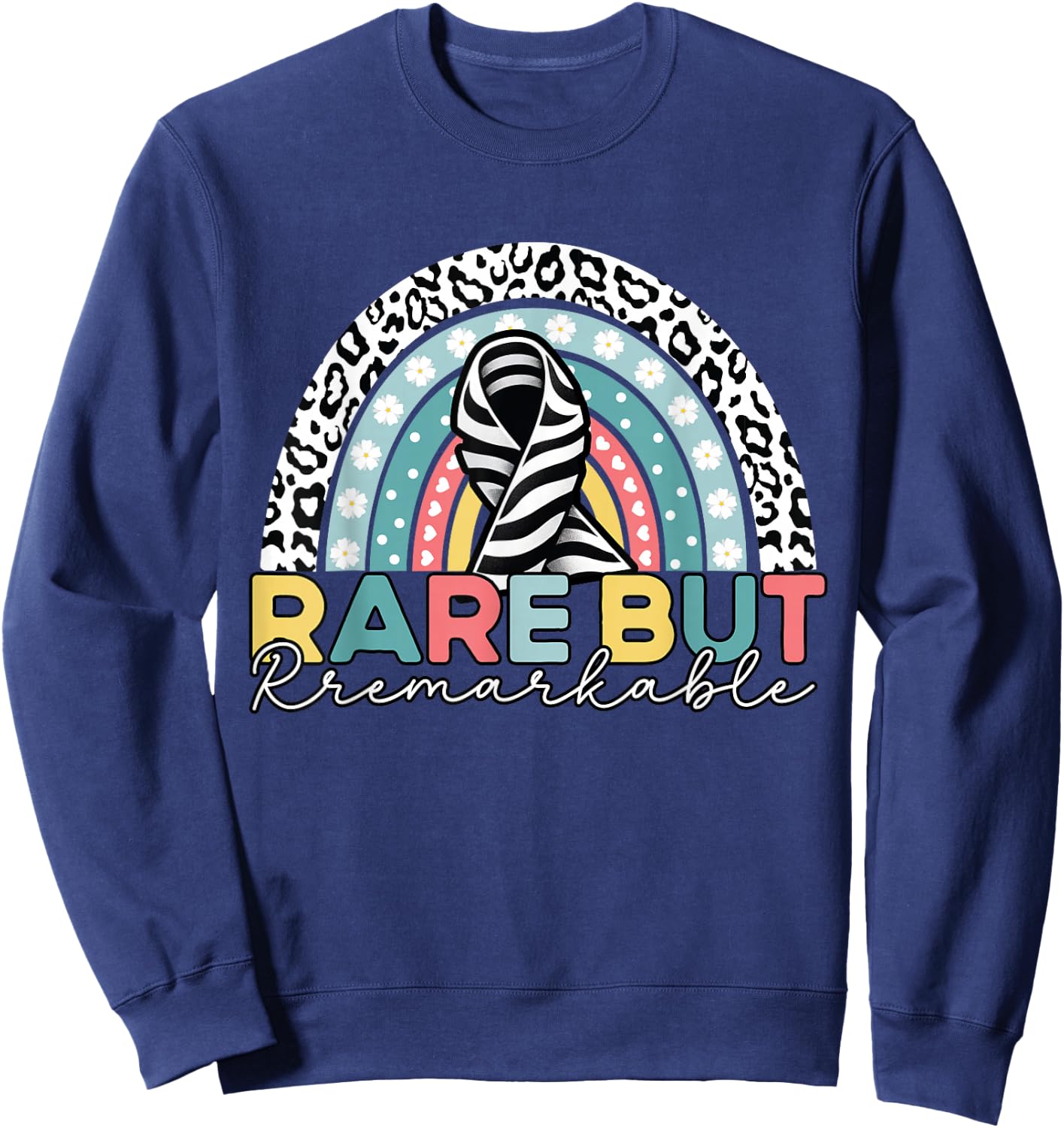 Rare Disease Awareness -Zebra Ribbon Rare Disease Day Sweatshirt - Sweatshirt | Navy