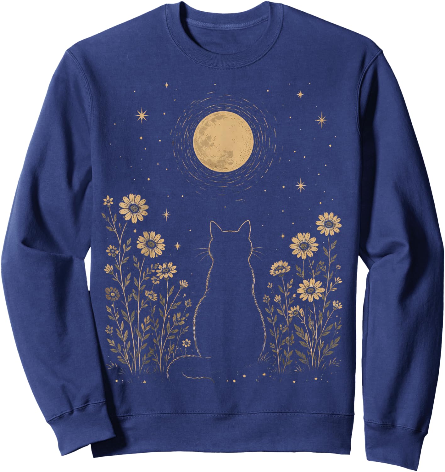 Moonlit Cat Beneath the Stars Sweatshirt - Sweatshirt | Navy