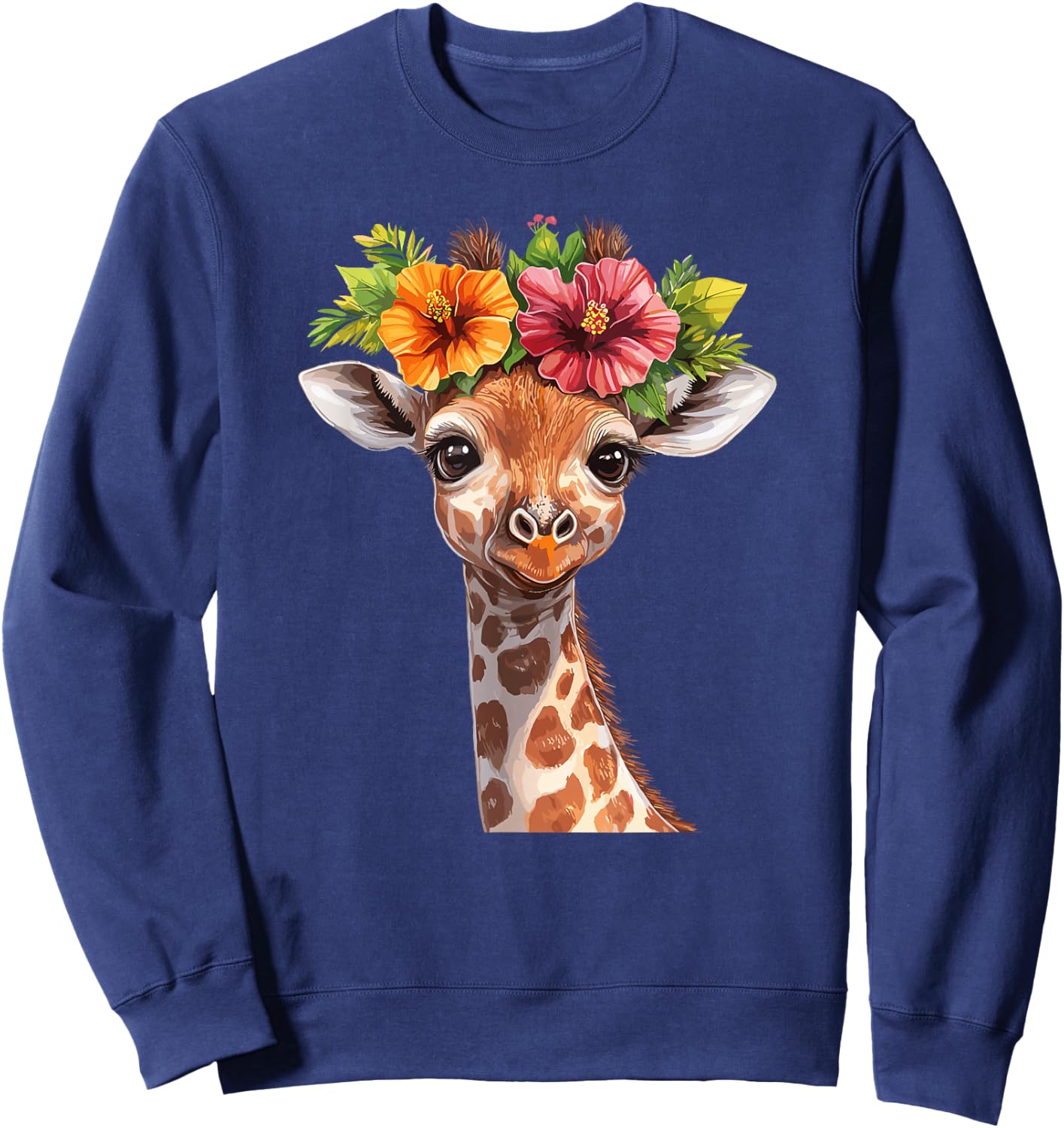 Cute Floral Giraffe With Flower Crown Sweatshirt - Sweatshirt | Navy