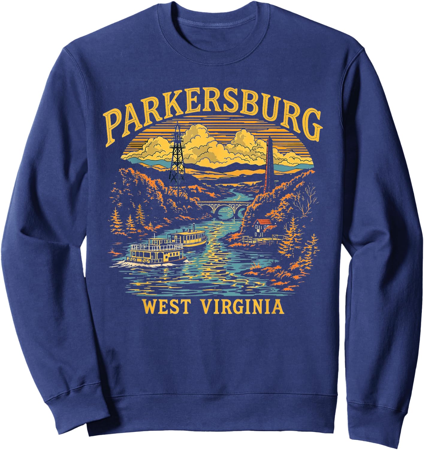 Vintage Parkersburg West Virginia Sunset Skyline Cityscape Sweatshirt - Sweatshirt | Navy