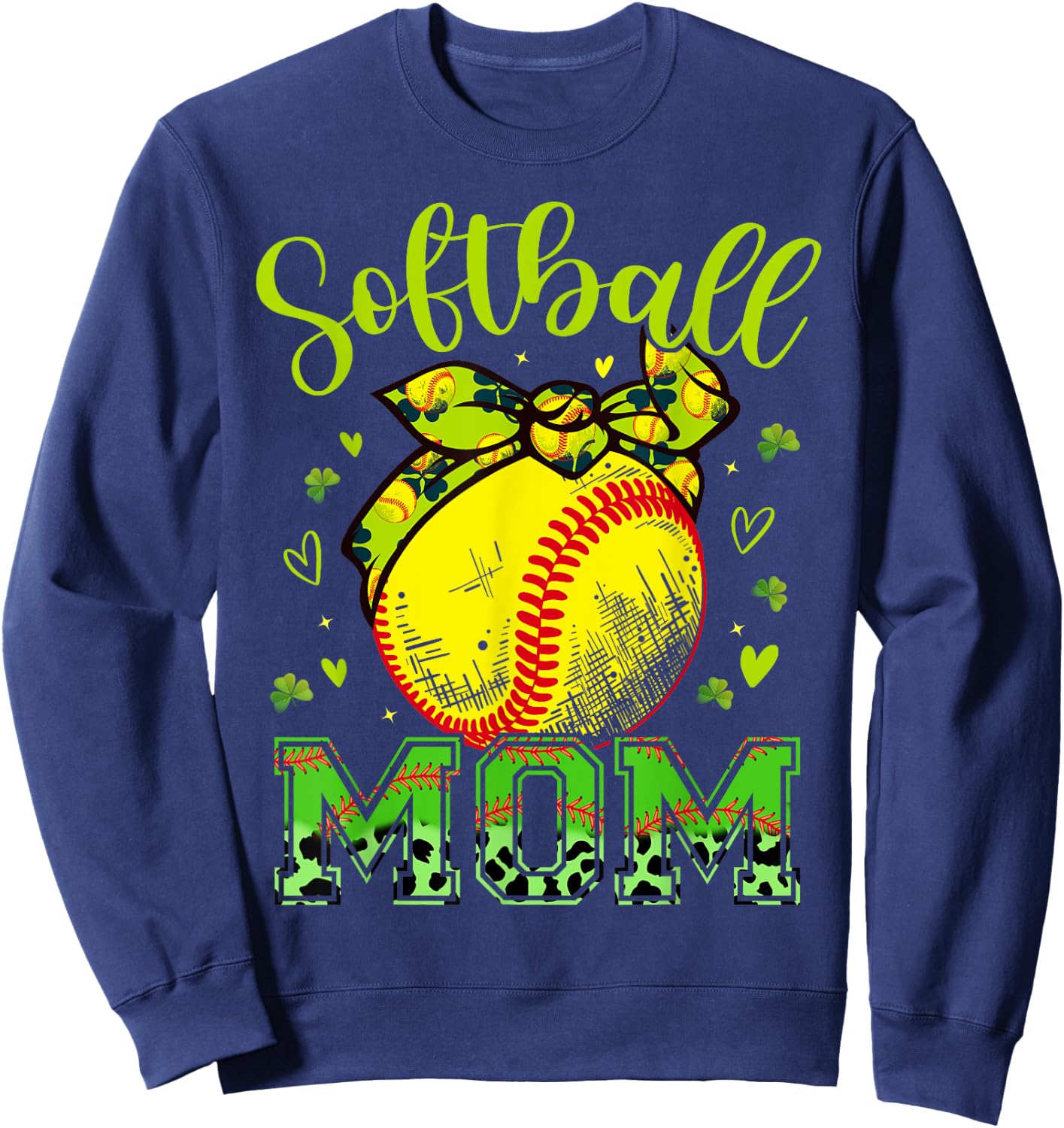 Softball Mom Headband Leopard Softball Ball St Patricks Day Sweatshirt - Sweatshirt | Navy