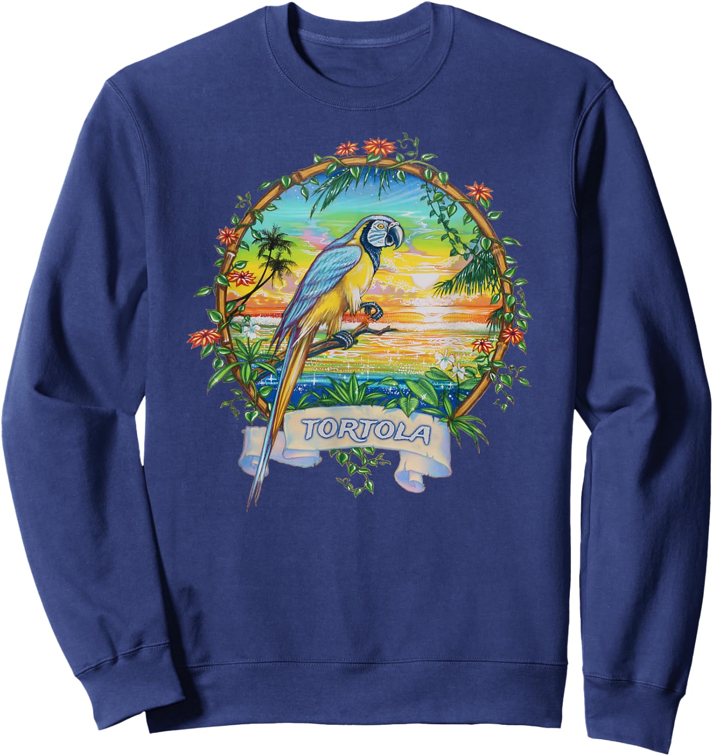 Tortola, BVI Vintage Tropical Parrot Vacation Sweatshirt - Sweatshirt | Navy