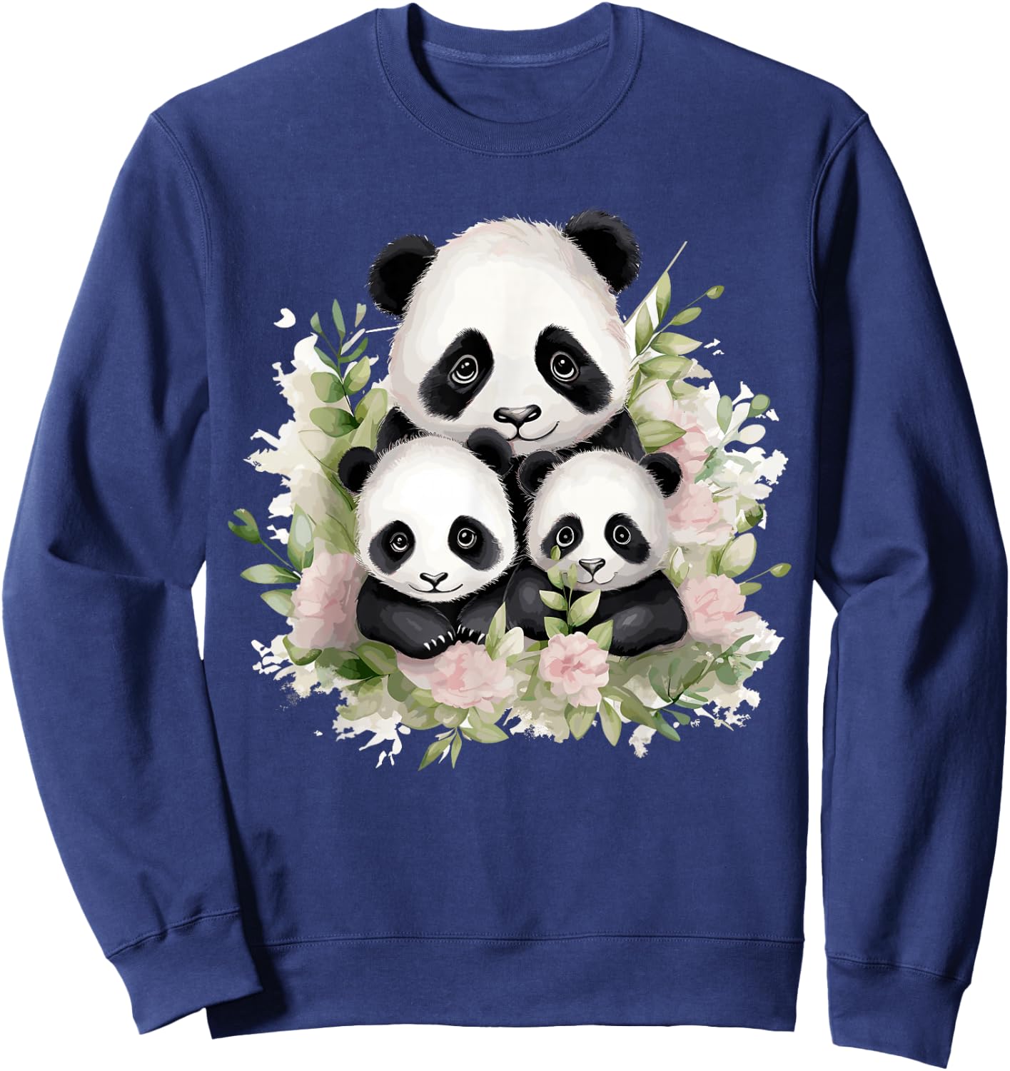 Cute Panda Lovers Kawaii Asian Bears Apparel Gifts Watercolor Panda -Adults & Kids Black Short Sleeve Classic Fit Small Sweatshirt - Sweatshirt | Navy
